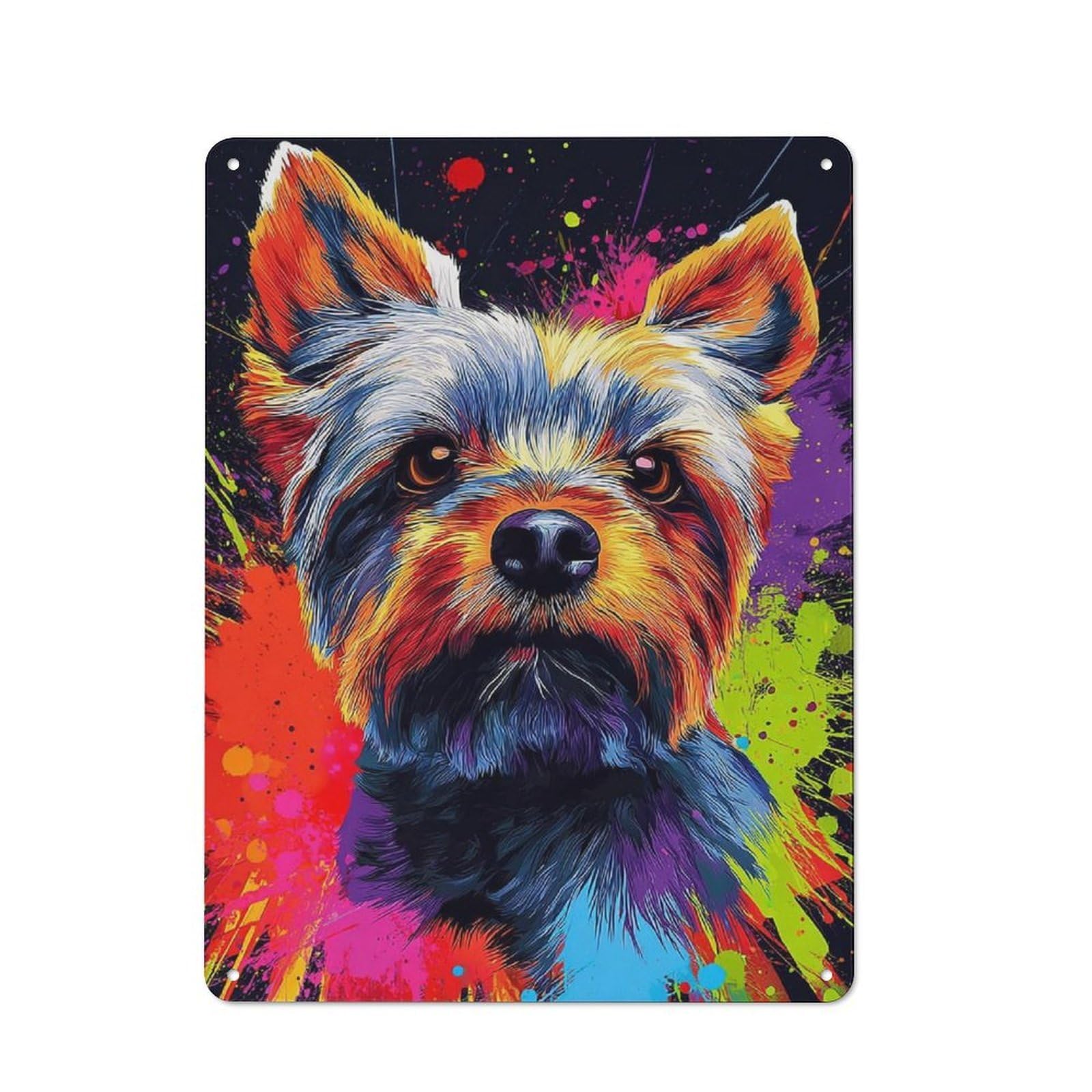 Classic Metal Plaque 40x30cm Featuring Colorful Yorkie Portrait -4, Bistro Wall Plaque for Kitchen, Cafe, Pantry Or Dining Room