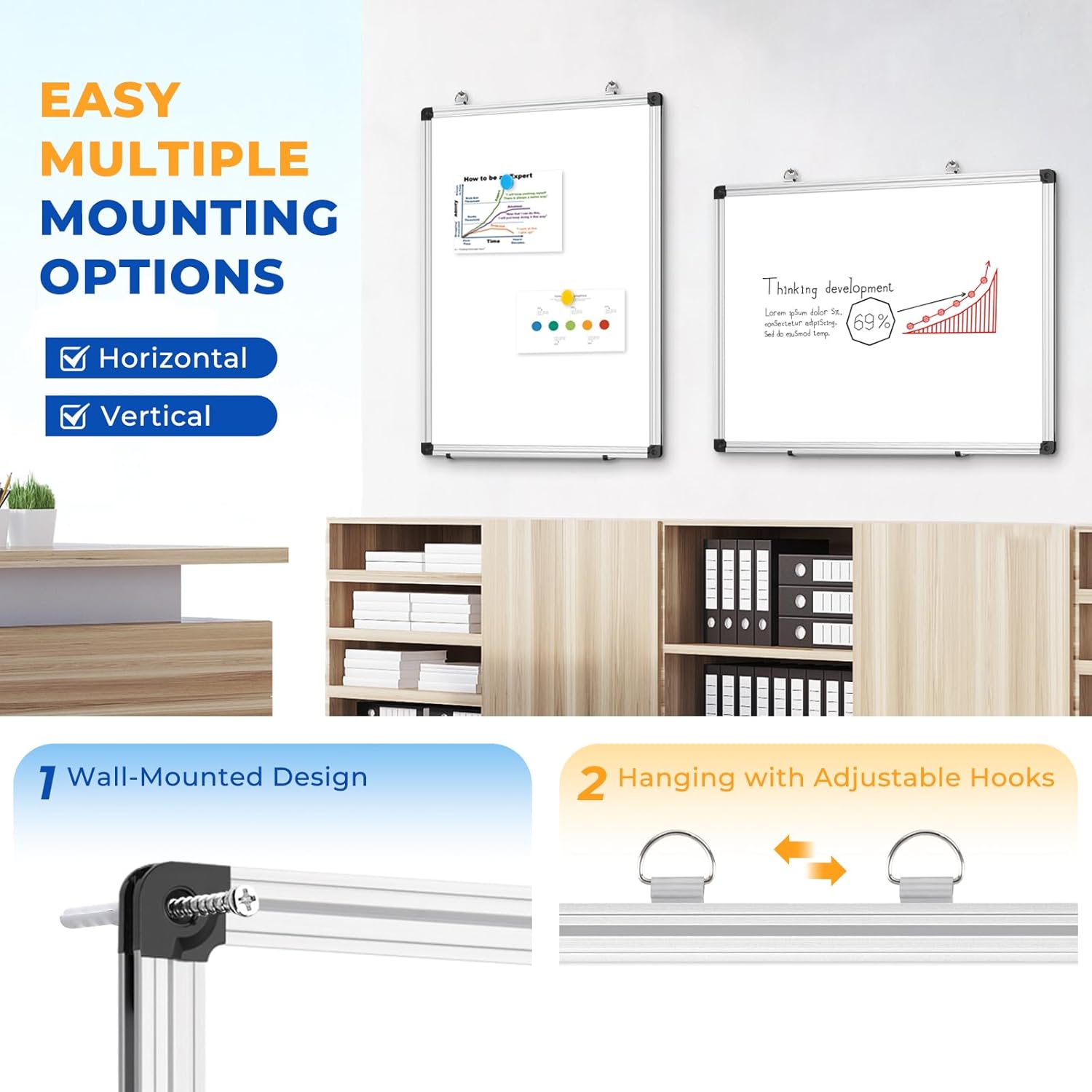 WALGLASS Double Sided White Board Dry Erase, 36''x24'' Magnetic Whiteboard for Wall with Aluminum Frame, Hanging Wall Mount Board for Home Office School Kitchen