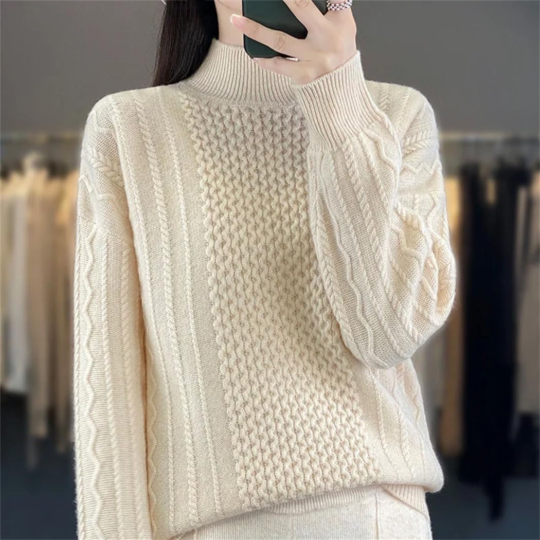 Women Solid Elegant Pullover Sweater Long Sleeve Turtleneck Cable Knitted Sweaters Office Casual Thermal Tops