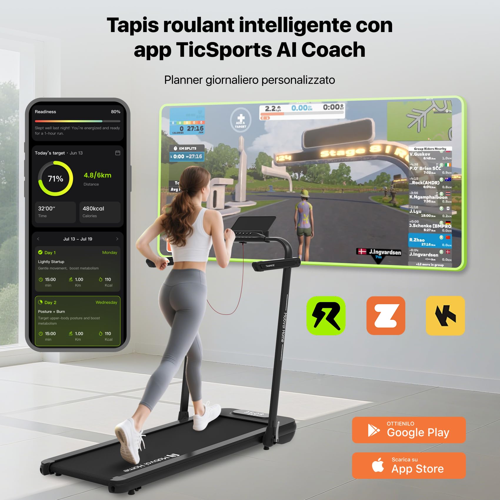 Mobvoi Home Treadmill SE Tapis Roulant AI Intelligente Elettrico 1-12km/h Pieghevole 3 in 1 Tappetino da Passeggio Portatile Compatto da 2,5 HP con Display LED Telecomando TicSports APP 120 kg