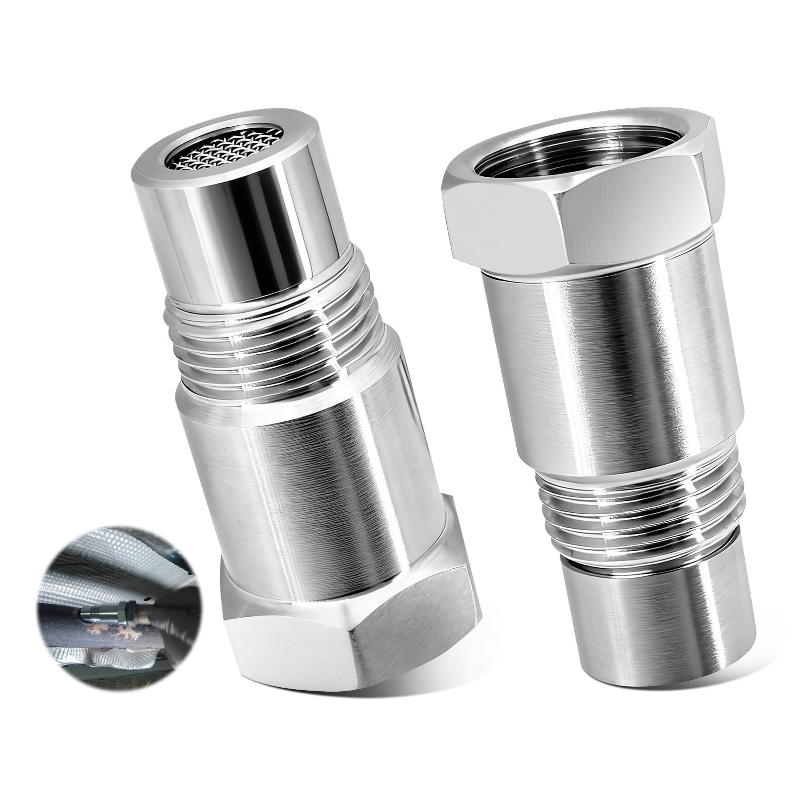 Adapter sondy lambda M18x1,5 - Zestaw 2 przedłużek czujnika tlenu O2 45 mm ze stali nierdzewnej z wbudowanym filtrem, kompatybilny z autami benzynowymi i Diesla, akcesorium do układu wydechowego