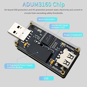 USB Isolator Onboard ADUM3160 Chip 2W/400mA 5V Regulated Power Supply Supports 12Mbps Full-Speed Only and 1.5KV Voltage Isolation