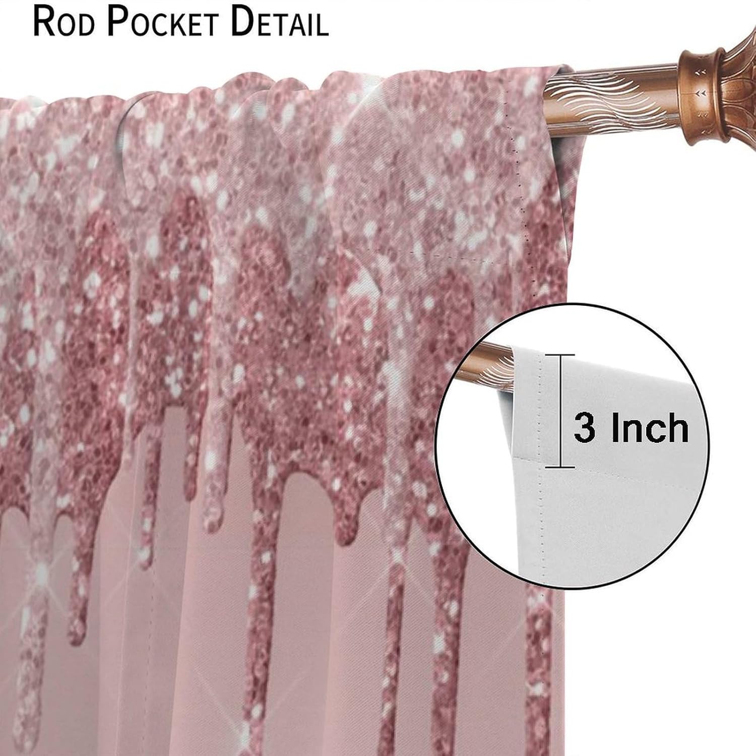 Pink Hello Gorgeous Eyelash Curtains, Girl Modern Makeup Theme Dripping Glitter Print Window Drapes for Living Room Women Girls Bedroom Set 2 Panels,84x84 Inches
