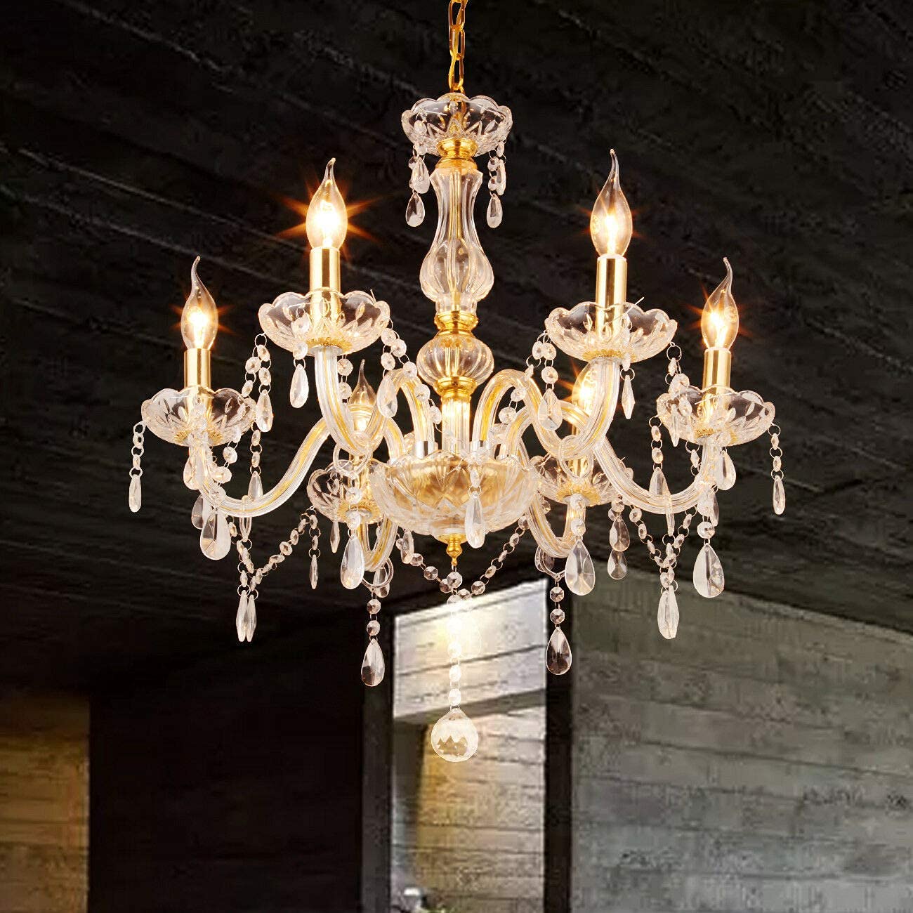 Ridgeyard Classico 6 Luci Pampille Lampadario Vetro K9 Cristallo Lampada Da Soffitto Lampada Apparecchio