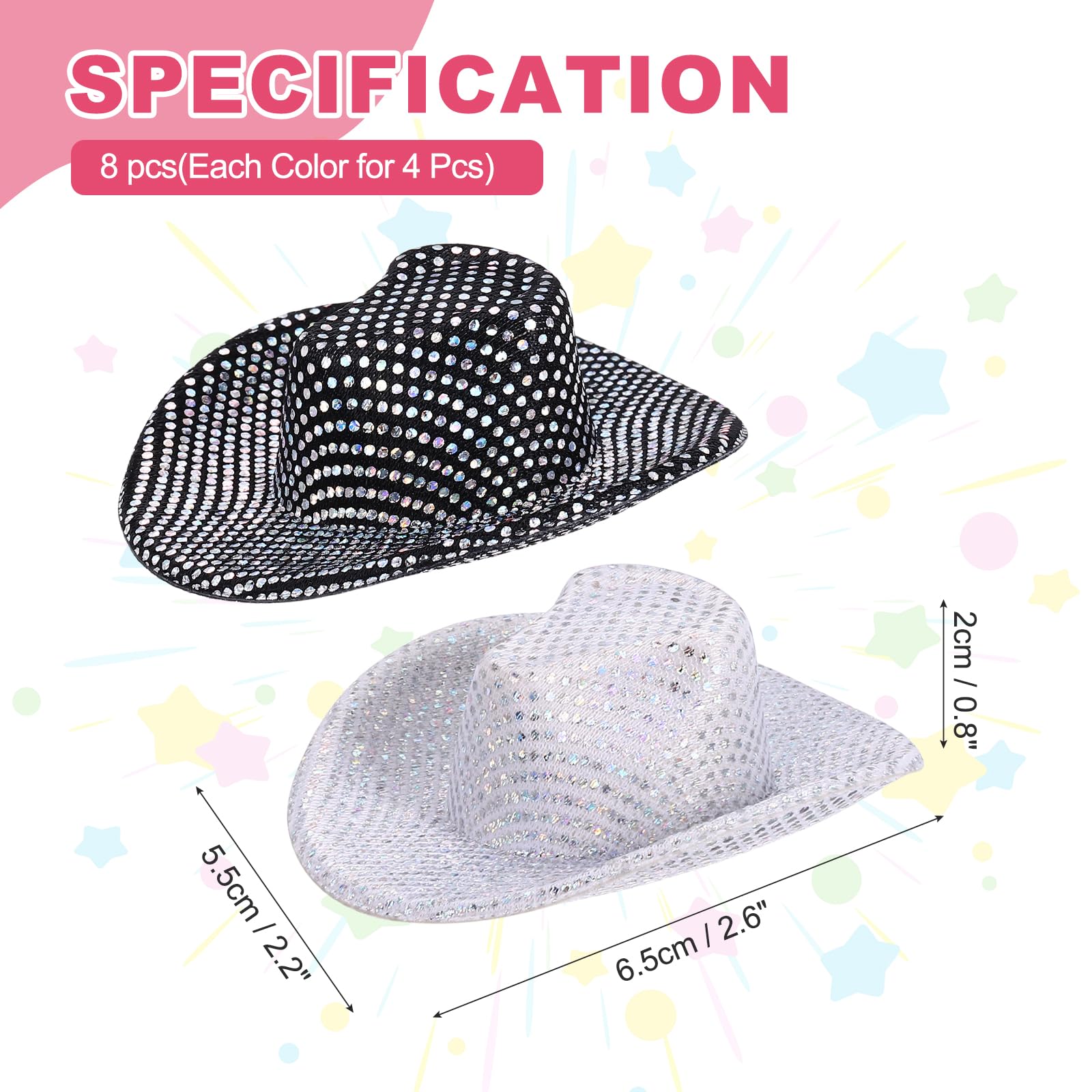 PATIKIL Mini Cowboy Hats, 8 Pcs Miniature Western Cowboy Hat for Crafts Party Decoration, Doll Pet Dress Up - Image 2
