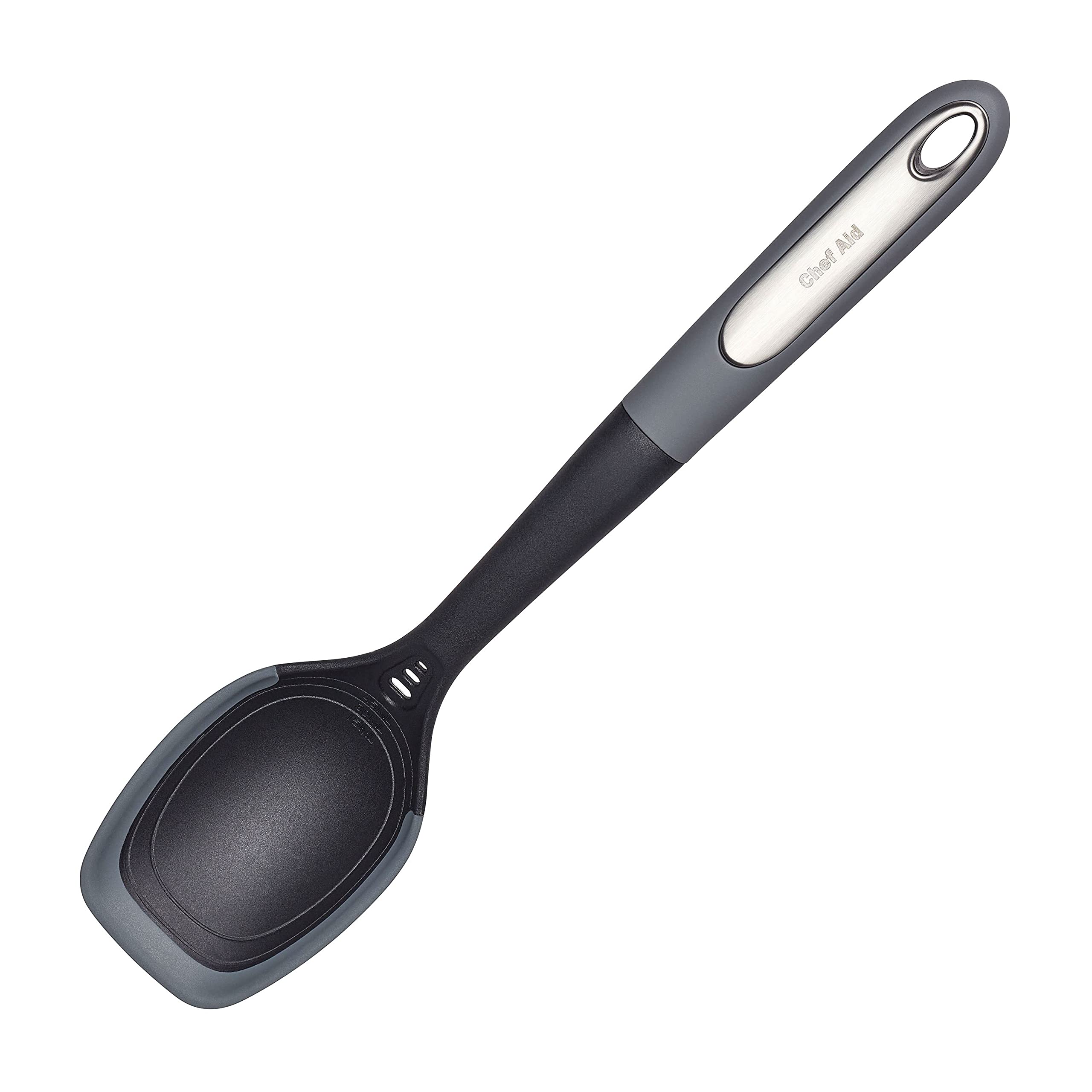 Nylon Serving Spoon with Measurements in Tablespoon and Millilitres, Nylon Head with Silicone Edge, Comfort Grip Handle, BPA Free and Dishwasher Safe