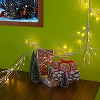 Vista 5 de SULOLI Guirnalda de abedul de Navidad con luces de 6 pies, funciona con 48 LED, funciona con pilas, ramita iluminada con temporizador para Navidad