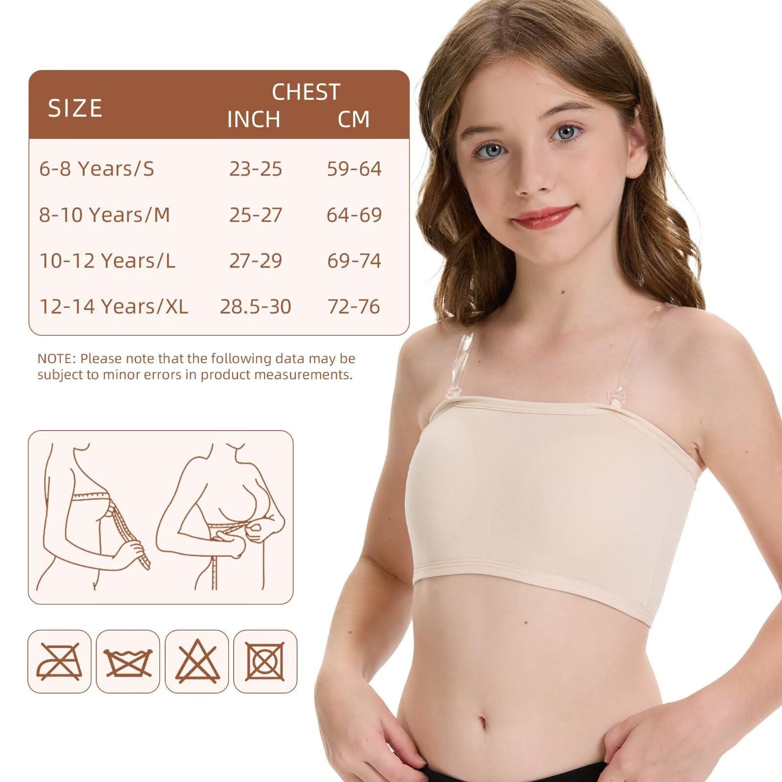 Sujetador de Baile para Niñas, Sujetador de Ballet sin Costuras con Tirantes Ajustables Transparentes Nude XL