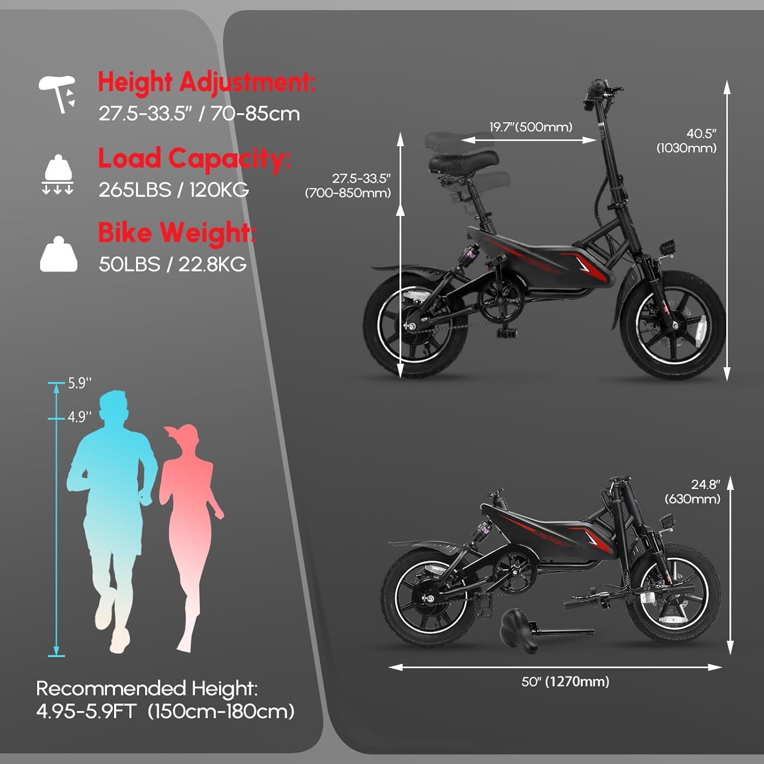 PEXMOR Electric Bike dimensions and weight capacity