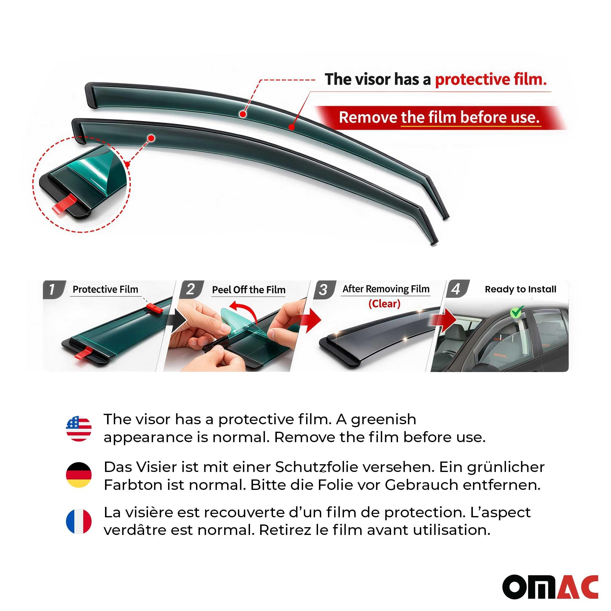 OMAC Windabweiser Regenabweiser kompatibel mit VW T-ROC 2017-2025 Dunkel Acryl 4tlg