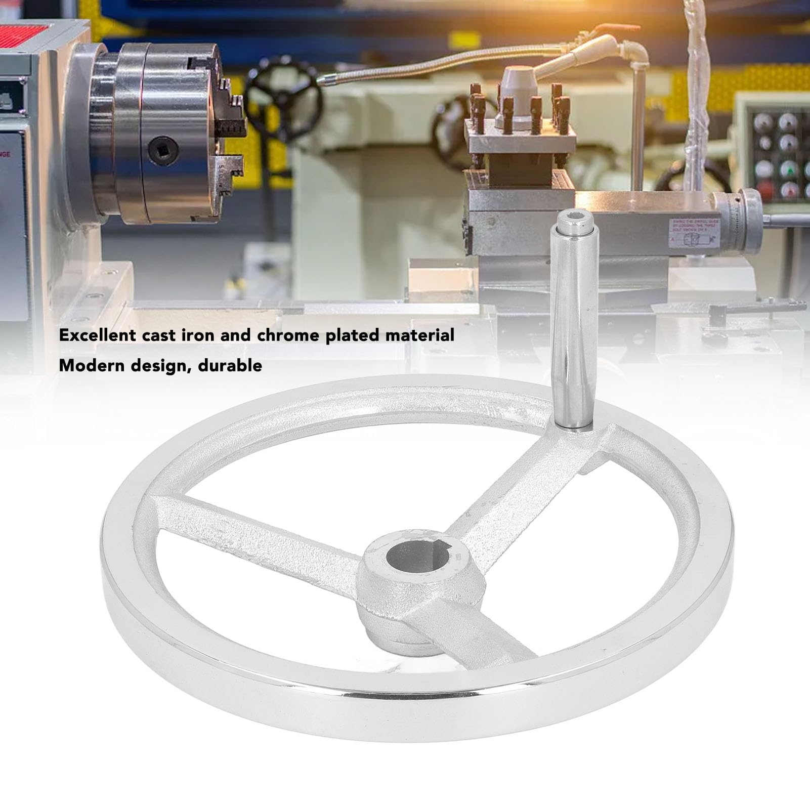 Handwheel 250mm Dia Cast Iron Chrome Plated 3 Spoked Revolving Handle Lathe Milling Machine Grinder