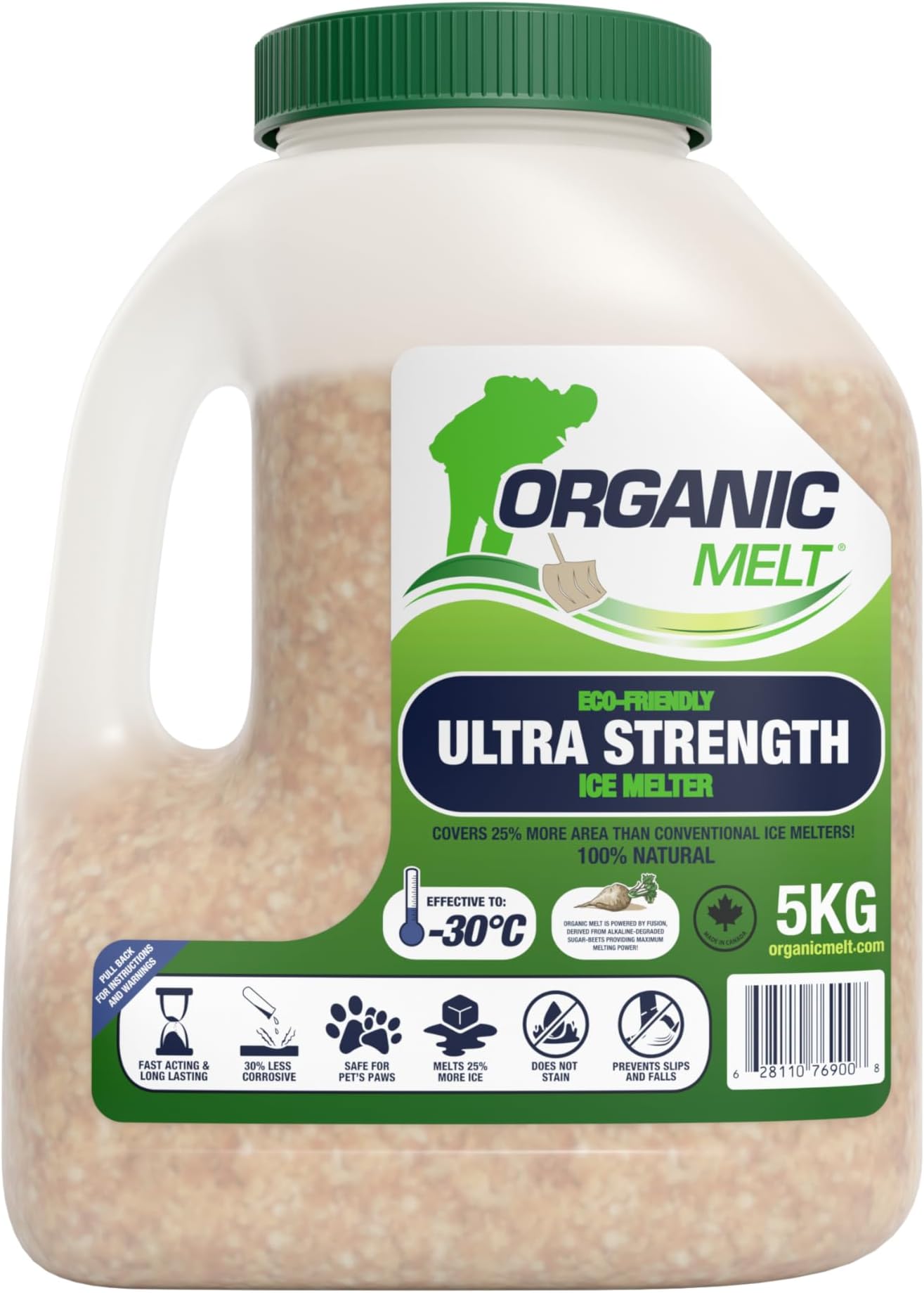 Ice Melt Safe for Concrete, Sidewalks, and Driveways - Pet-Friendly Snow Salt and Ice Melter – Organic Melt Granular De-Icing Product - Eco-Friendly, 5kg (11lbs) Shaker Jug