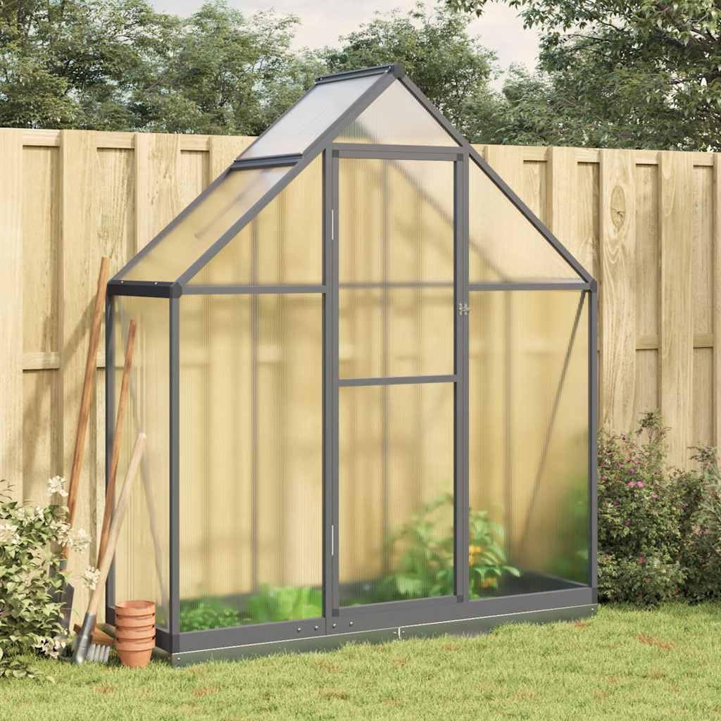 Gewächshaus mit Fundamentrahmen Anthrazit 169x58x202 cm Aluminium Polycarbonat für Hobby-Gartenbau, Tomatenhaus, Frühbeet, Balkon, Terrasse, Pflanzenpflege und Überwinterung