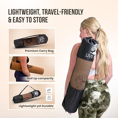 Miniatura 5 de MHW- Live Well Non-Slip Yoga Mat 6mm Extra Thick - Eco-Friendly Cork & TPE Exercise Mat with Carrying Strap & Bag - Hot Yoga Pilates Mat for Home