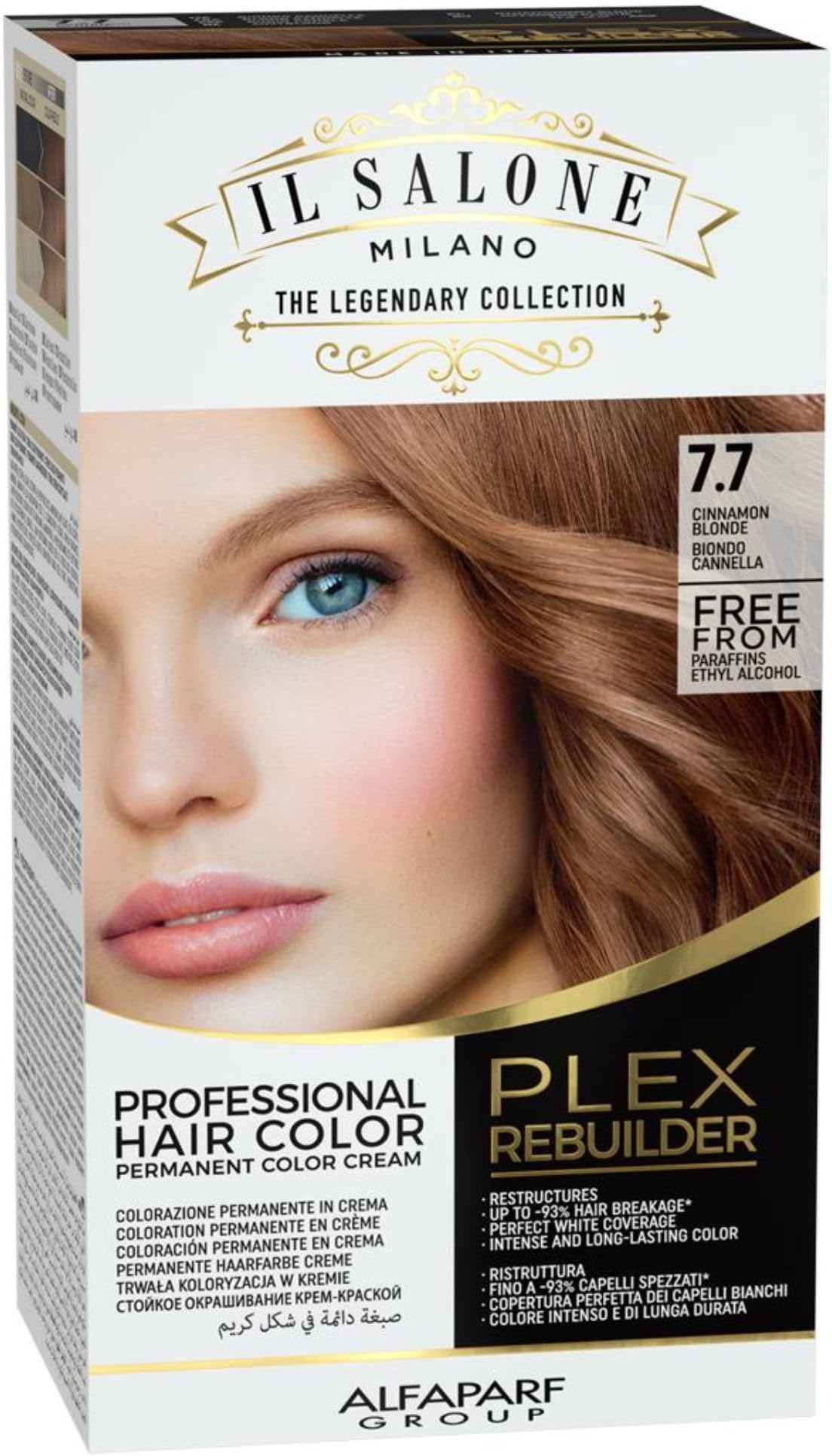 Il Salone Milano Plex Rebuilder Permanent Hair Color Cream - 7.7 Cinnamon Blonde Hair Dye Kit - Professional Salon - Premium Quality - Protects and Restructures - Paraffin, Paraben, Ethyl Alcohol Free