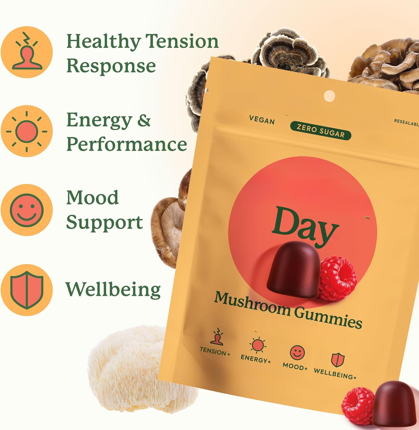 Caramelle Gommose ai Funghi - - Supportano il sistema immunitario e migliorano l'umore, la risposta allo stress e l'energia negli adulti - Naturali, vegane,