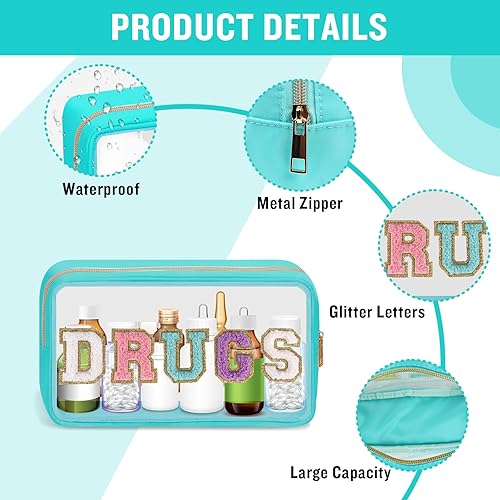 Miniatura 3 de Bolsa de medicamentos con parche de letras transparentes con cremallera, bolsa portátil de viaje para maquillaje y cosméticos para mujeres y niñas,