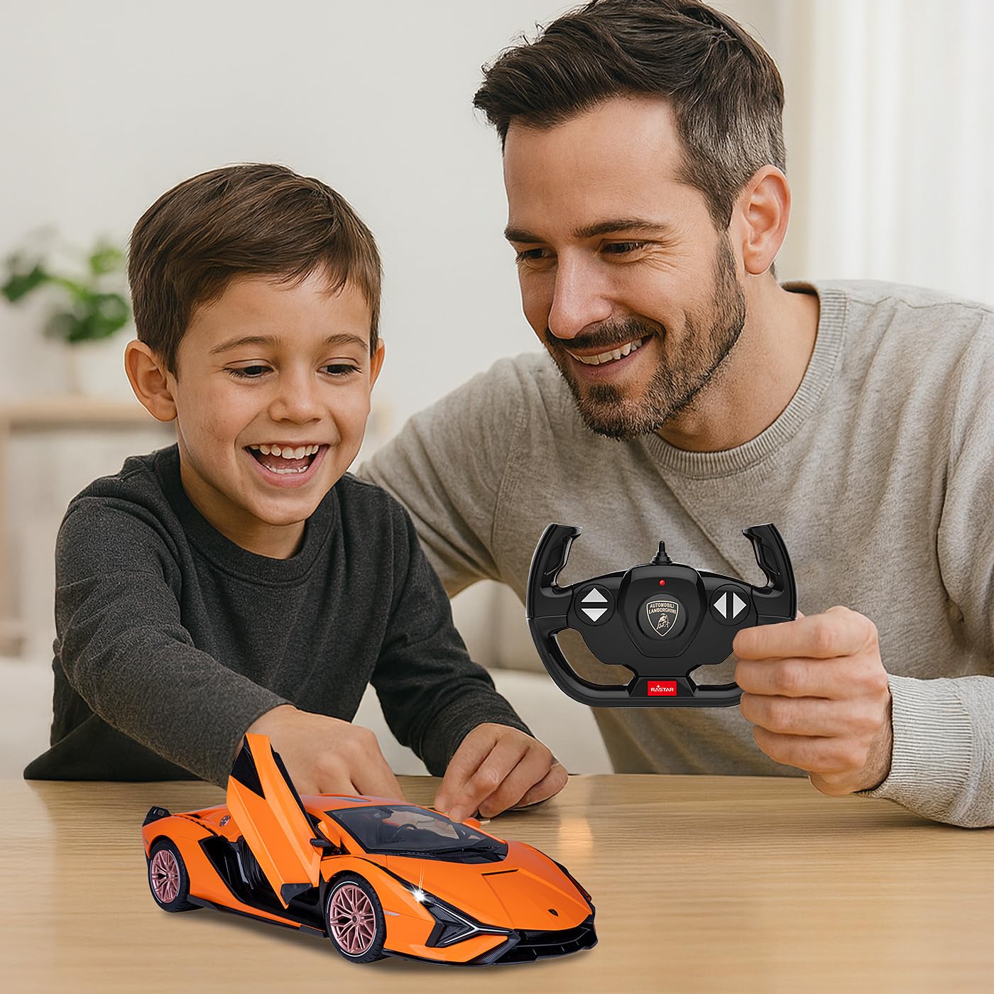 Jamara 403127 Lamborghini Sián 2,4 GHz 1:14 drzwi ręczne RC samochód, oficjalnie licencjonowany, do 1 godziny czasu jazdy, ok. 11 km/h, precyzyjnie odwzorowane szczegóły, szczegółowe wnętrze, pomarańczowy