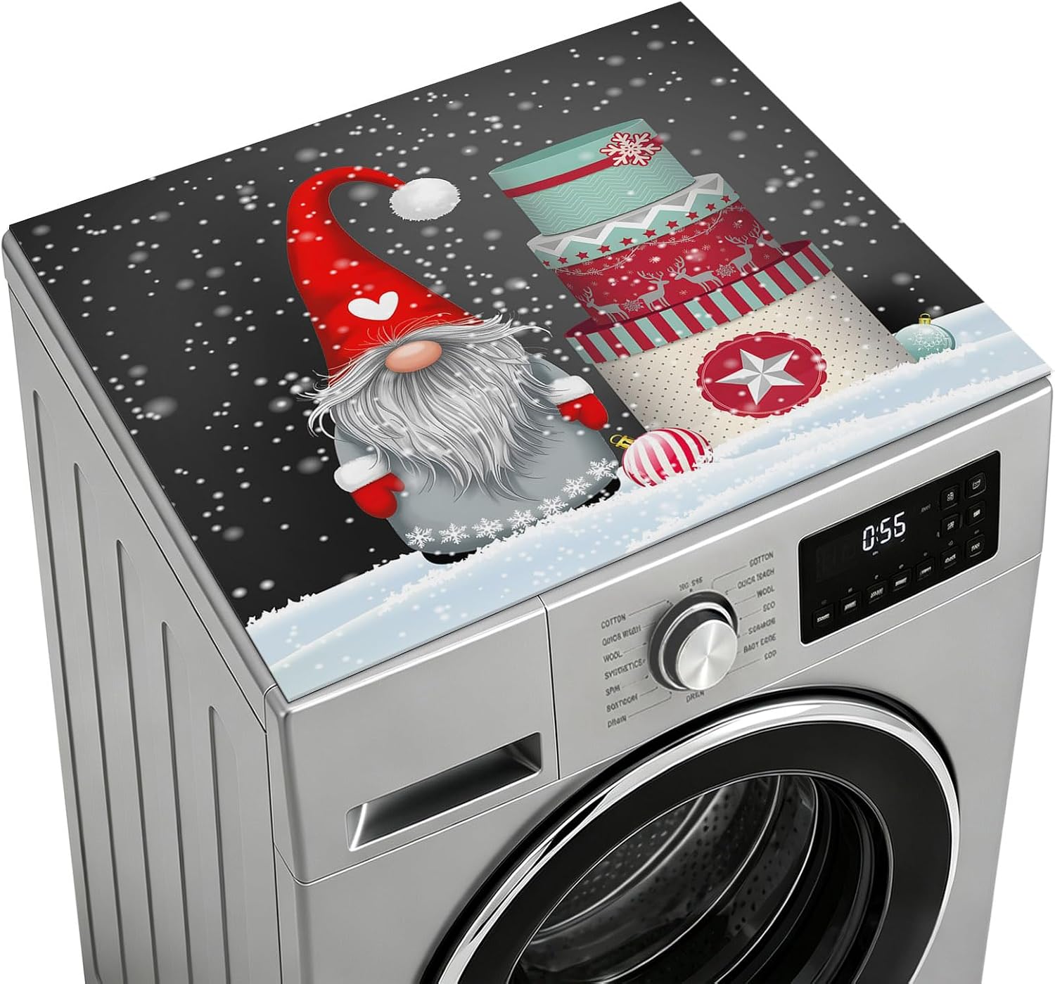 Washer and Dryer Covers for the Top, Black Grey Christmas Gnomes Decorative Washing Machine Protector Mat, Non Slip Dryer Top Cover for Laundry Room, Xmas Snowflake Gifts 23.6" x 19.7" (Pack of 1) image 2