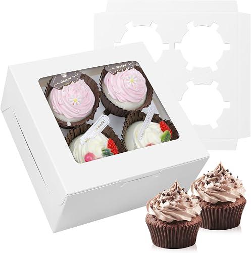 MonYouGe Juego de 30 cajas para cupcakes a granel con ventana para 4 cupcakes es