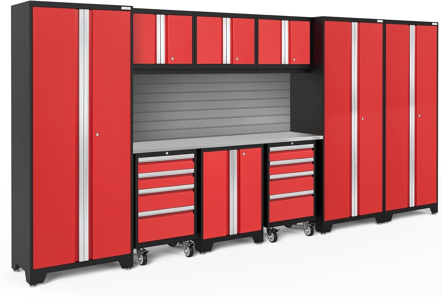 NewAge Products Bold Series Red 10 Piece Set, Garage Stainless Steel Worktop and Heavy