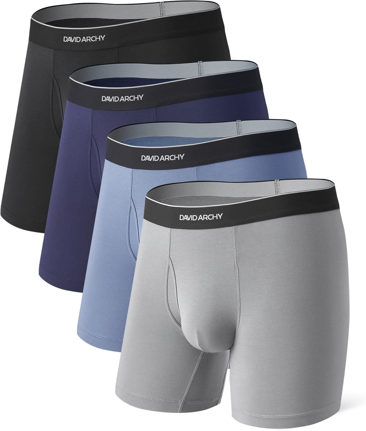 DAVID ARCHY Mens Underwear Breathable Second Skin Soft Modal Boxer Briefs for Men Pack, Wide Waistband No Ride Up