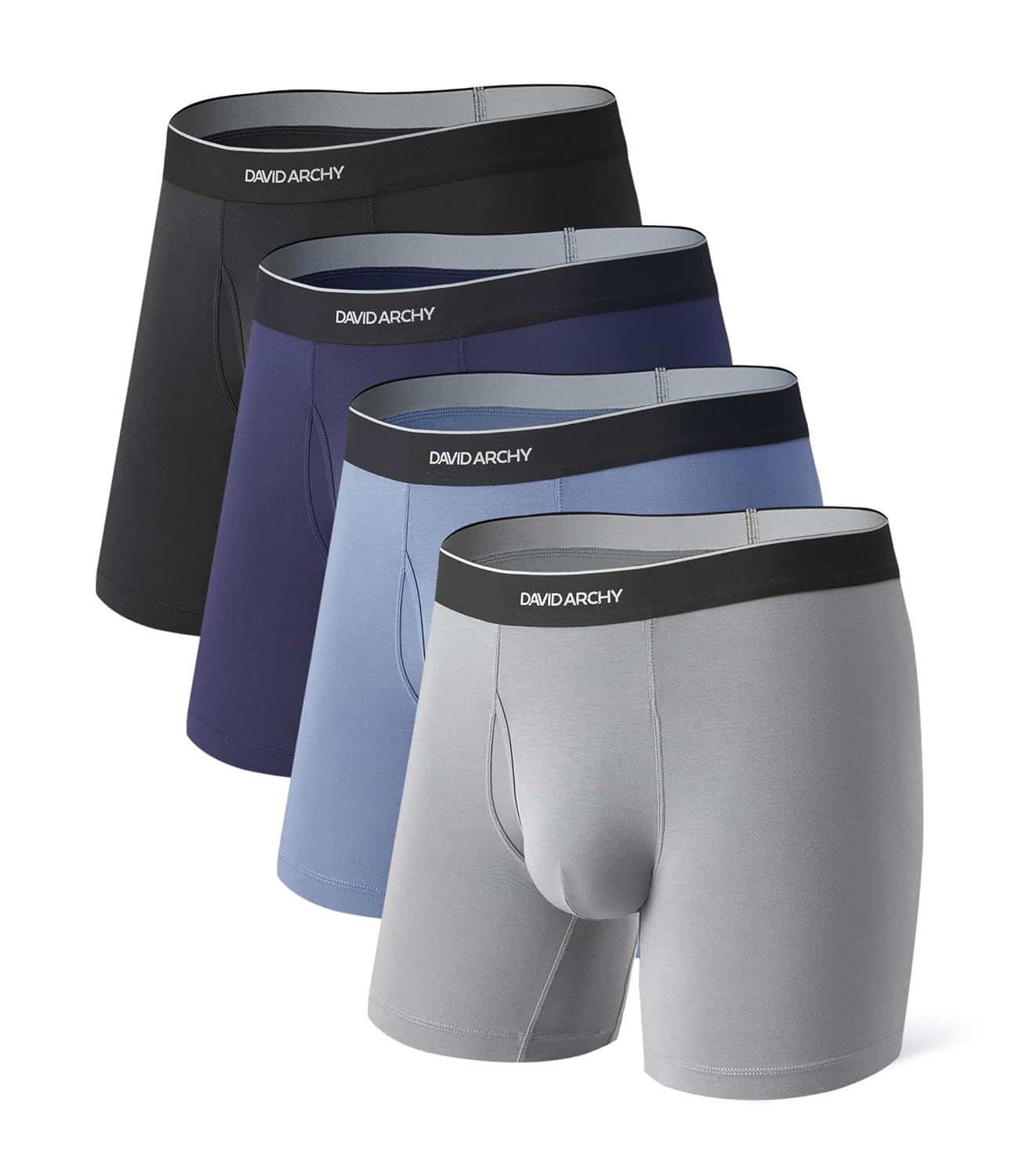 DAVID ARCHY Mens Underwear Breathable Second Skin Soft Modal Boxer Briefs for Men Pack 4 Wide Waistband No