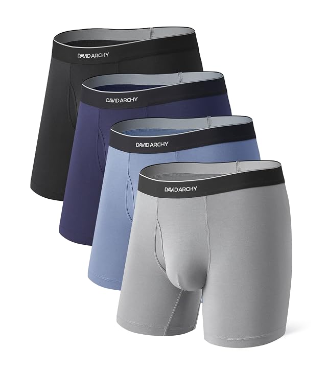 DAVID ARCHY Mens Underwear Breathable Second Skin Soft Modal Boxer Briefs for Men Pack 4 Wide Waistband No