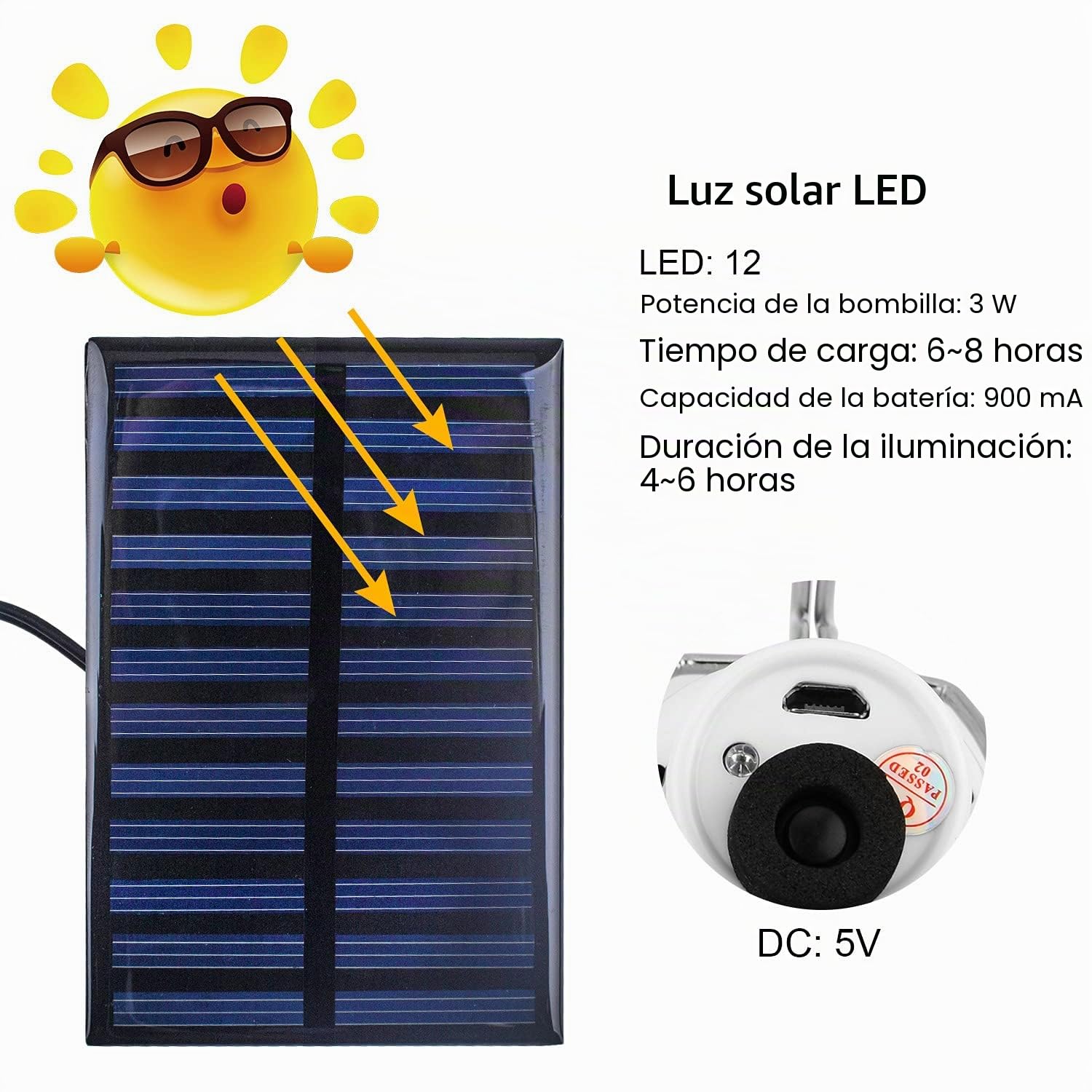 Beinhome Lámpara Solar LED para Exterior 2PCS,Farolillo Solar,Lámpara de Camping,Lámpara con Panel Solar,3M Cable,Bombilla de 3W,Iluminación Solar para Interior,Tienda de Campaña Senderismo Pesca