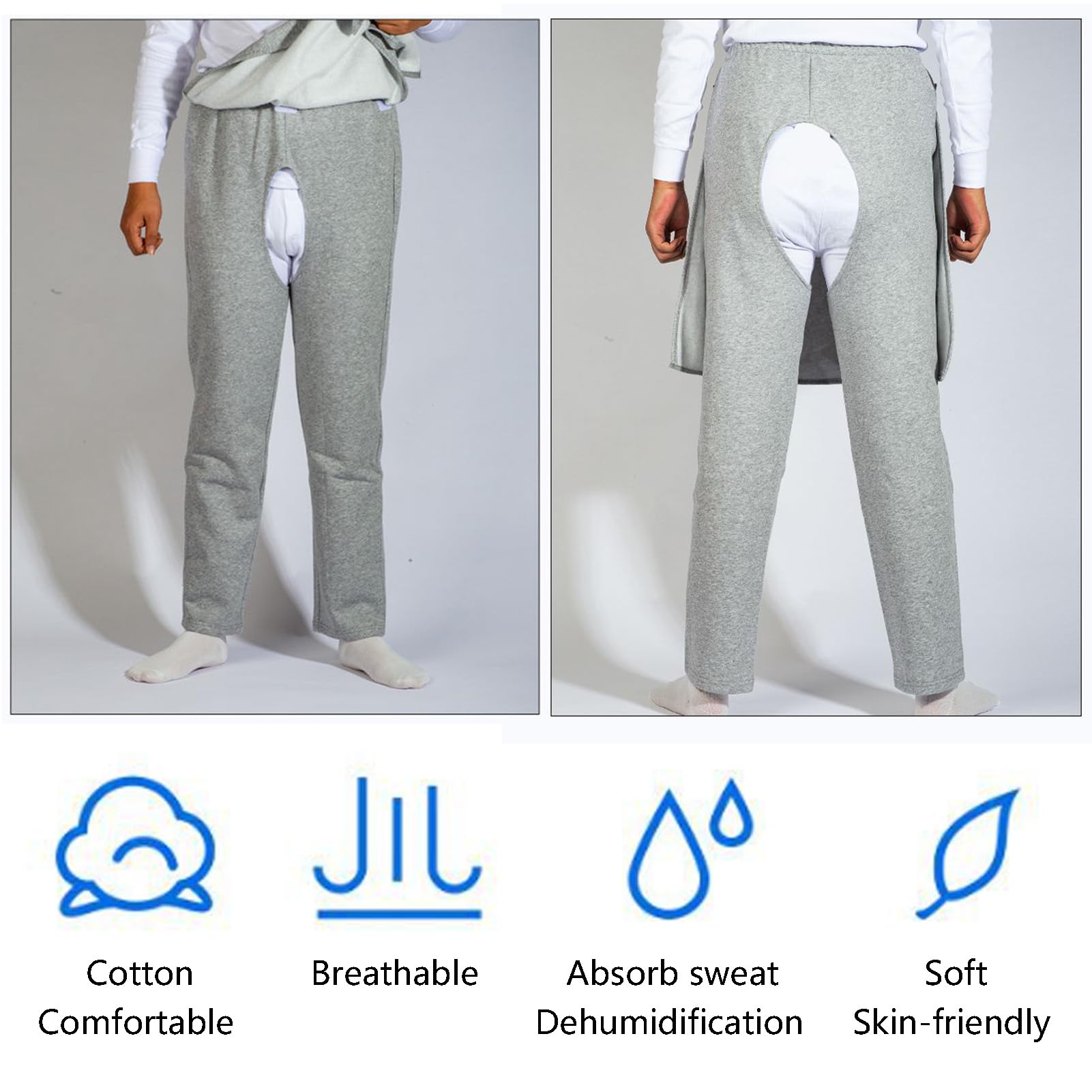 Pantaloni per Anziani con Apertura All'inguine per Incontinenza, Pantaloni da Infermieristica con Tessuto di Copertura per Pazienti Paralizzati