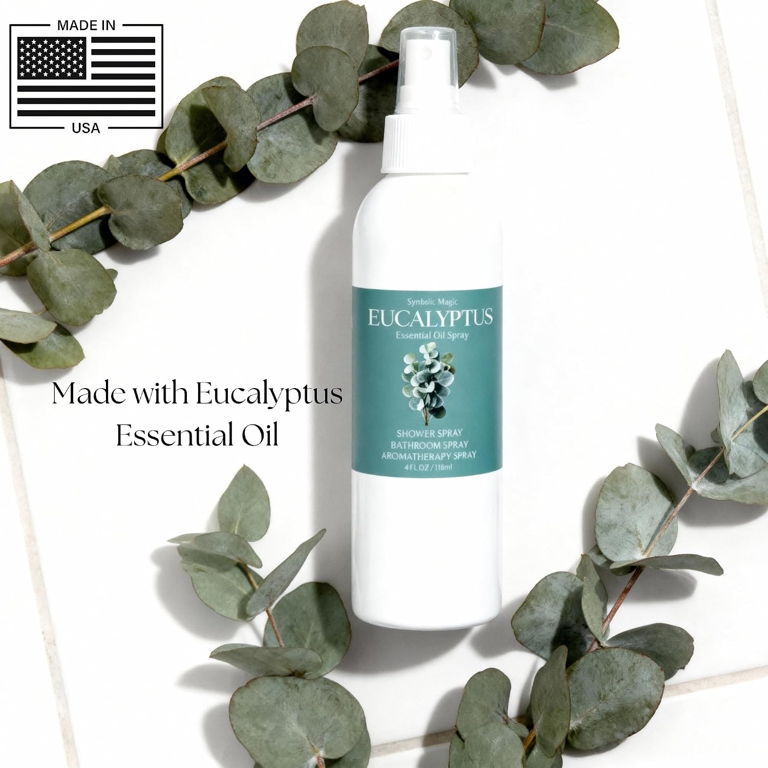 Symbolic Magic Eucalyptus Essential Oil Shower Spray – Fresh Daily Relaxing Aromatherapy Mist Sprayer for Pillows, Showers, Spa, Room, Bathroom, Sauna, Steam, Linen, Bath & Home Scent