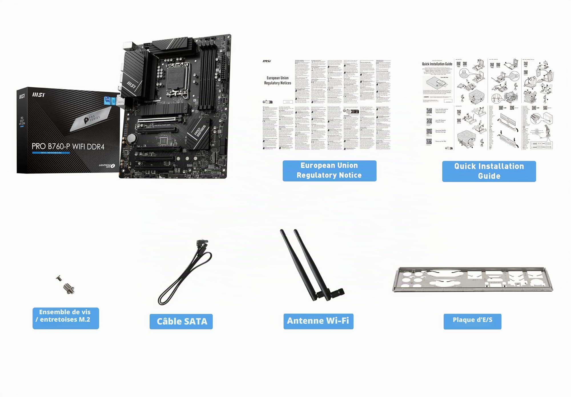MSI Pro B760-P WiFi DDR4 Carte mère, ATX - pour Les processeurs Intel Core 14ème, 13ème et 12ème gén, LGA 1700 - DDR4 Memory Boost 5333+MHz/OC, Slot PCIe 4.0 x16, Slots M.2 Gen4, 2.5G LAN, Wi-FI 6E