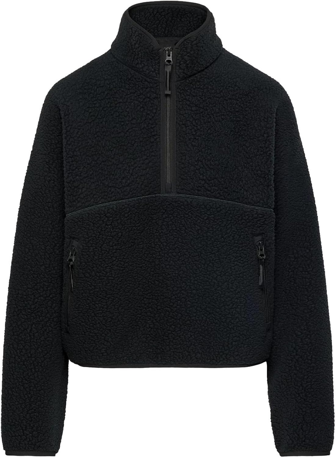 Womens Fleece Sweatshirts Cropped Half Zip Fuzzy Warm Sherpa Pullover Varsity Jackets with Zipper Pockets - Image 3