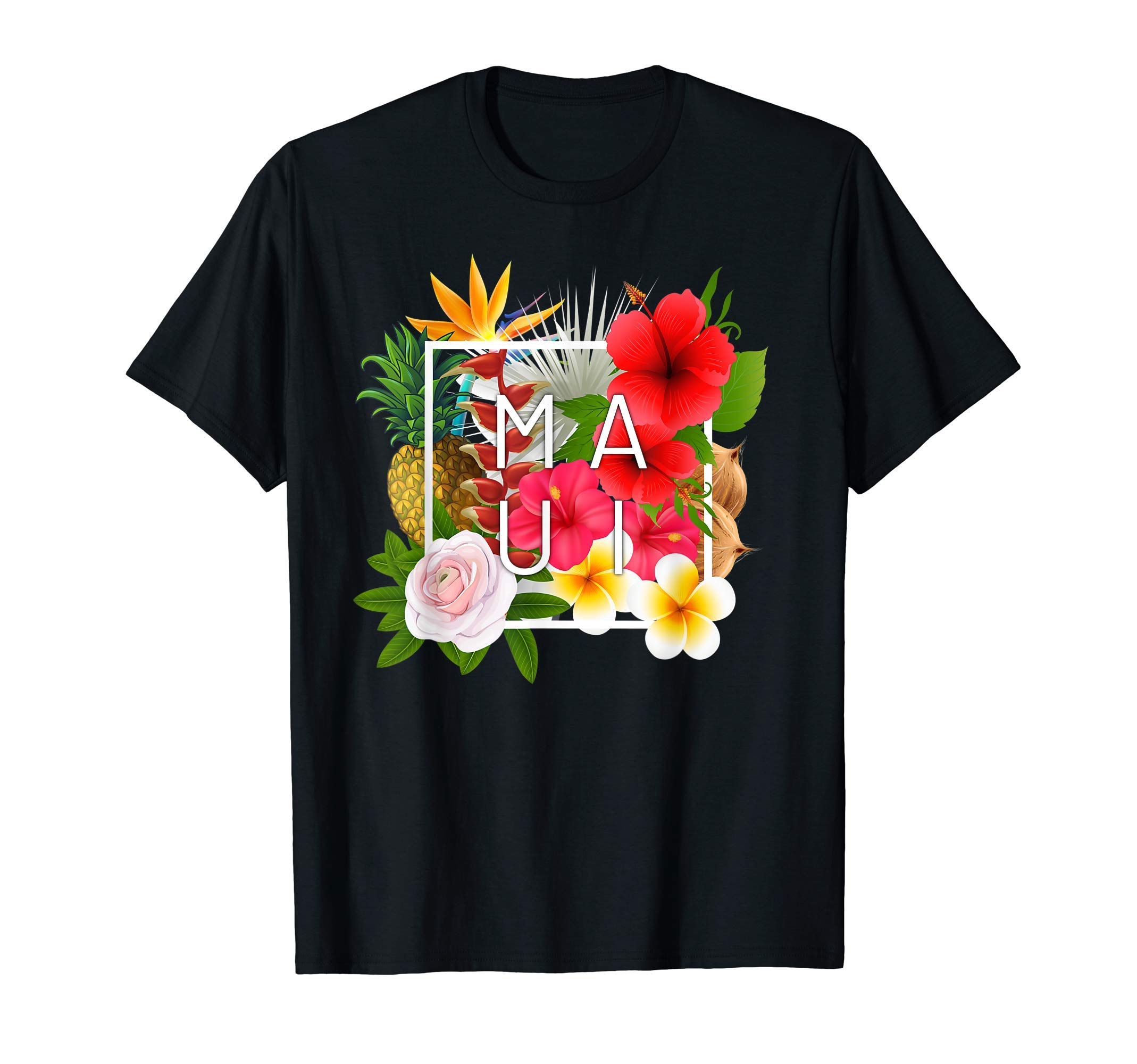 Family Heritage GiftsFlowers of Maui Word Art - Hawaiian Island Souvenir T-ShirtOEKO-TEX STANDARD 100