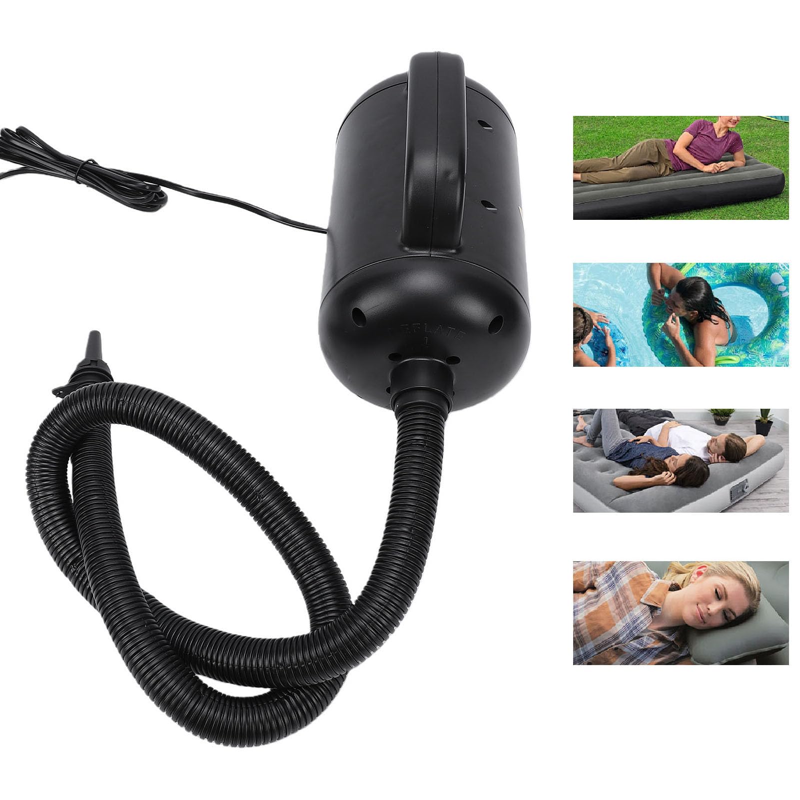 YWBL-WH Elektrische Luftpumpe, 1200 W, 24.000 Pa, 1.300 L/min, Hochleistungs-Inflator-Deflator mit Ausziehbarem Schlauch für Aufblasbare Matratze, Pool, Schwimmboot, Floß