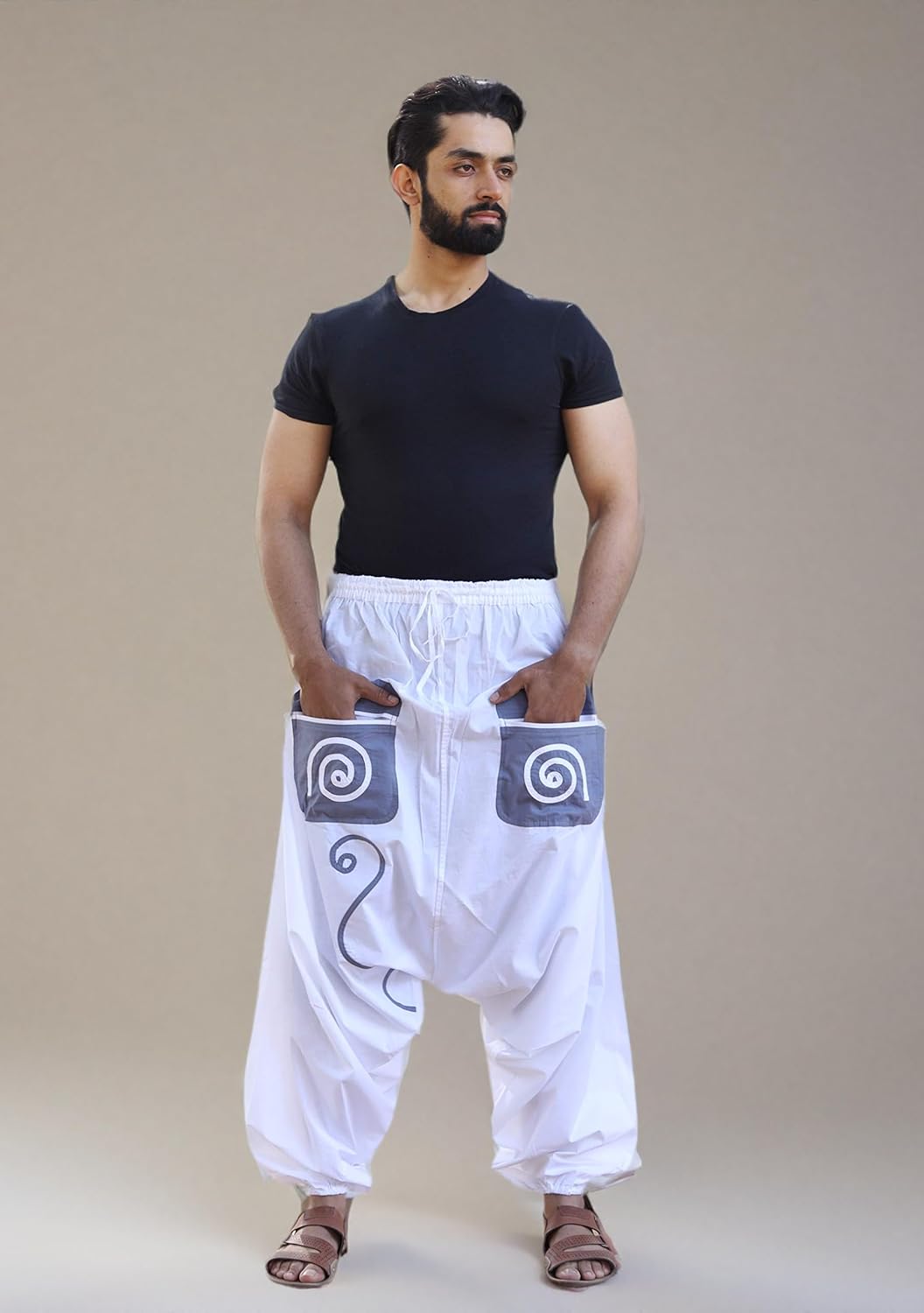 SARJANA HANDICRAFTS Men's Cotton Pockets Harem Yoga Baggy Genie Hippie Pants - Image 6