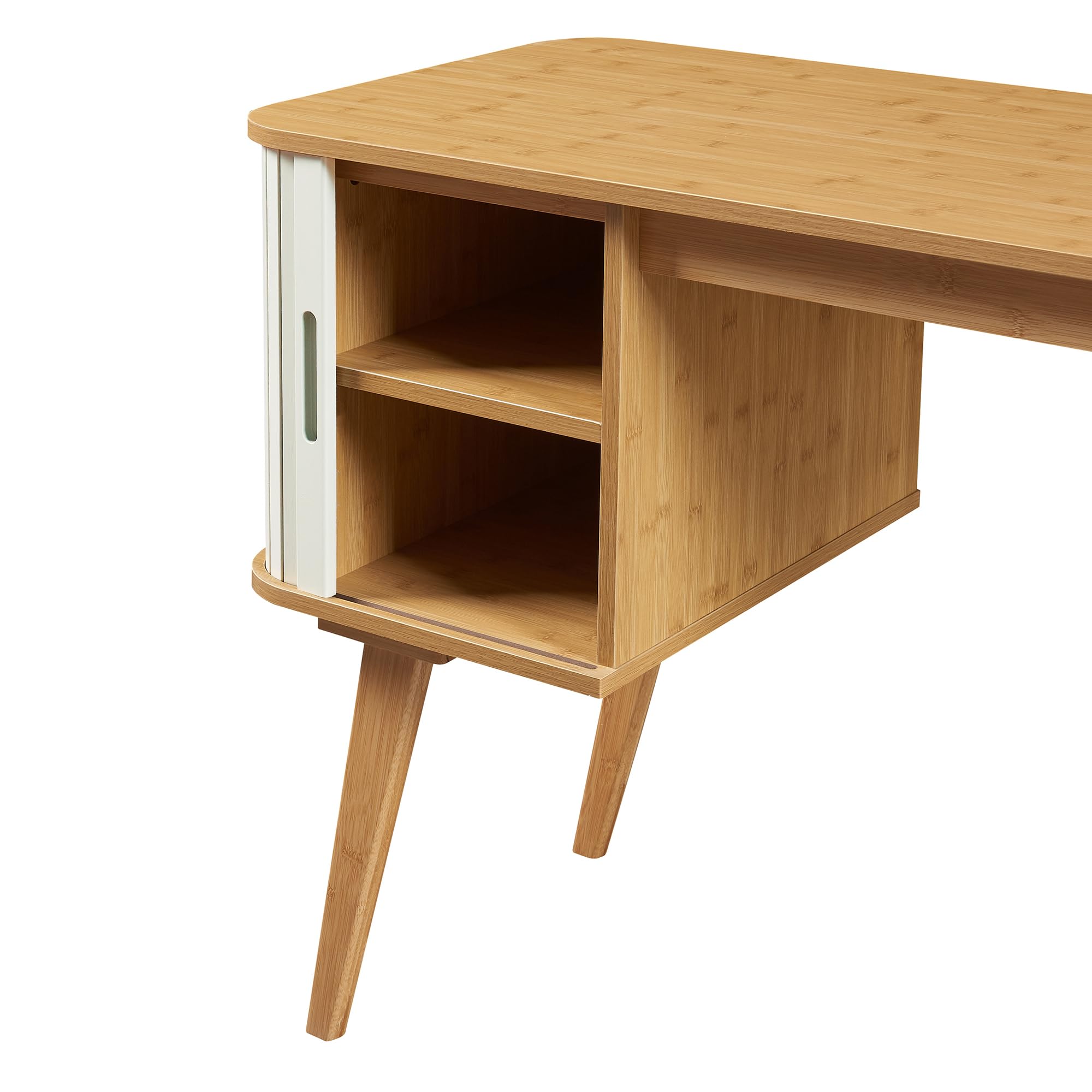 [en.casa] Escritorio Pequeño Tysvær con Compartimento con Puerta Corredera Mesa de Escritorio para Oficina Despacho Estudio MDF Bambú 75 x 105 x 48 cm - Natural/Blanco Crema