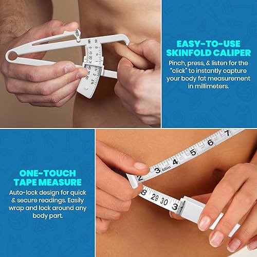 Miniatura 5 de Calibrador de grasa corporal y cinta métrica para cuerpo, calibradores de piel y cinta métrica de grasa corporal para medir con precisión el IMC,