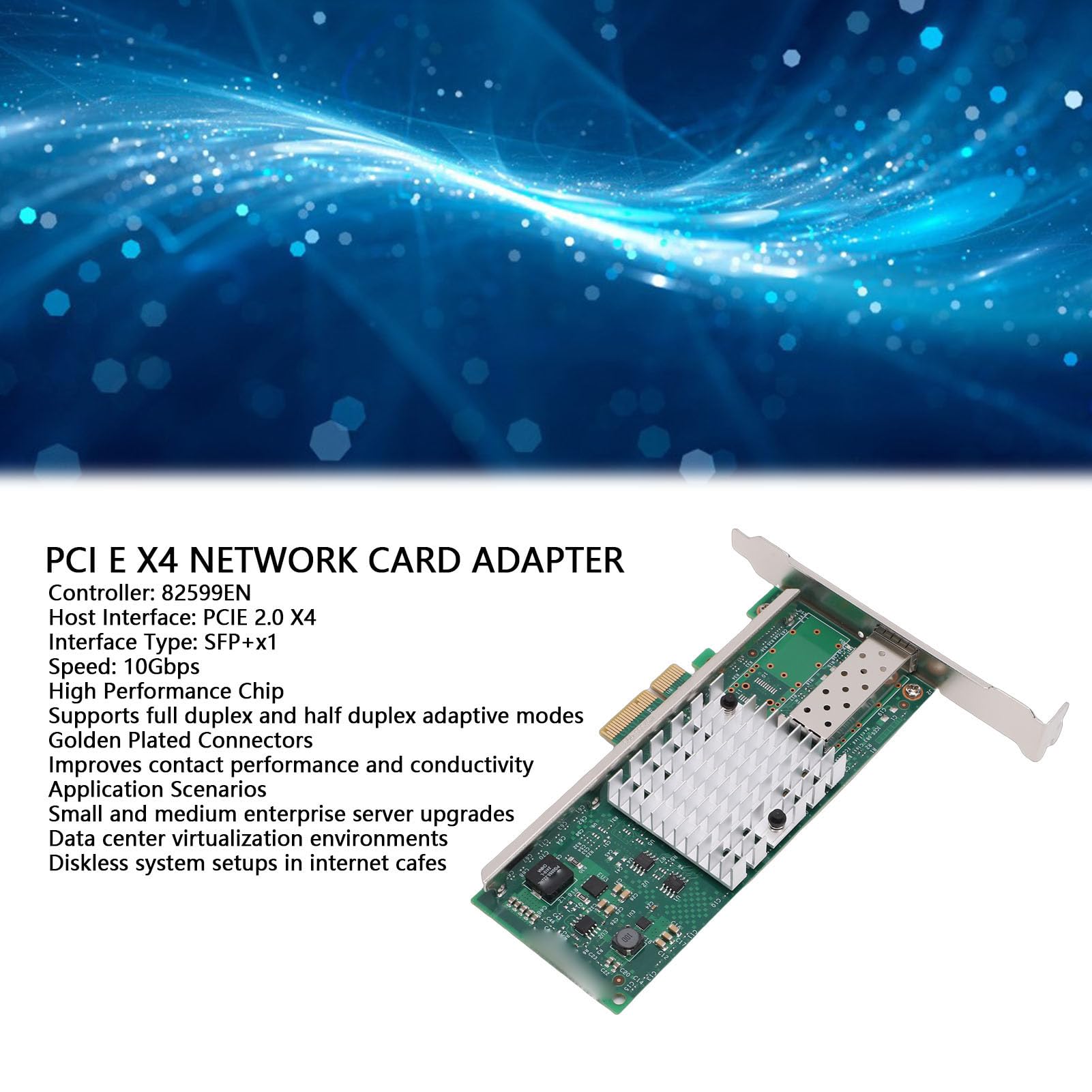 Cocoarm Scheda di Rete SFP+ da 10 Gb Adattatore Ethernet PCI E X4, Controller PCB 82599EN, Porta Singola 10 Gbps, Offload Checksum, Basso Consumo, per Server Data Center Virtualizzazione
