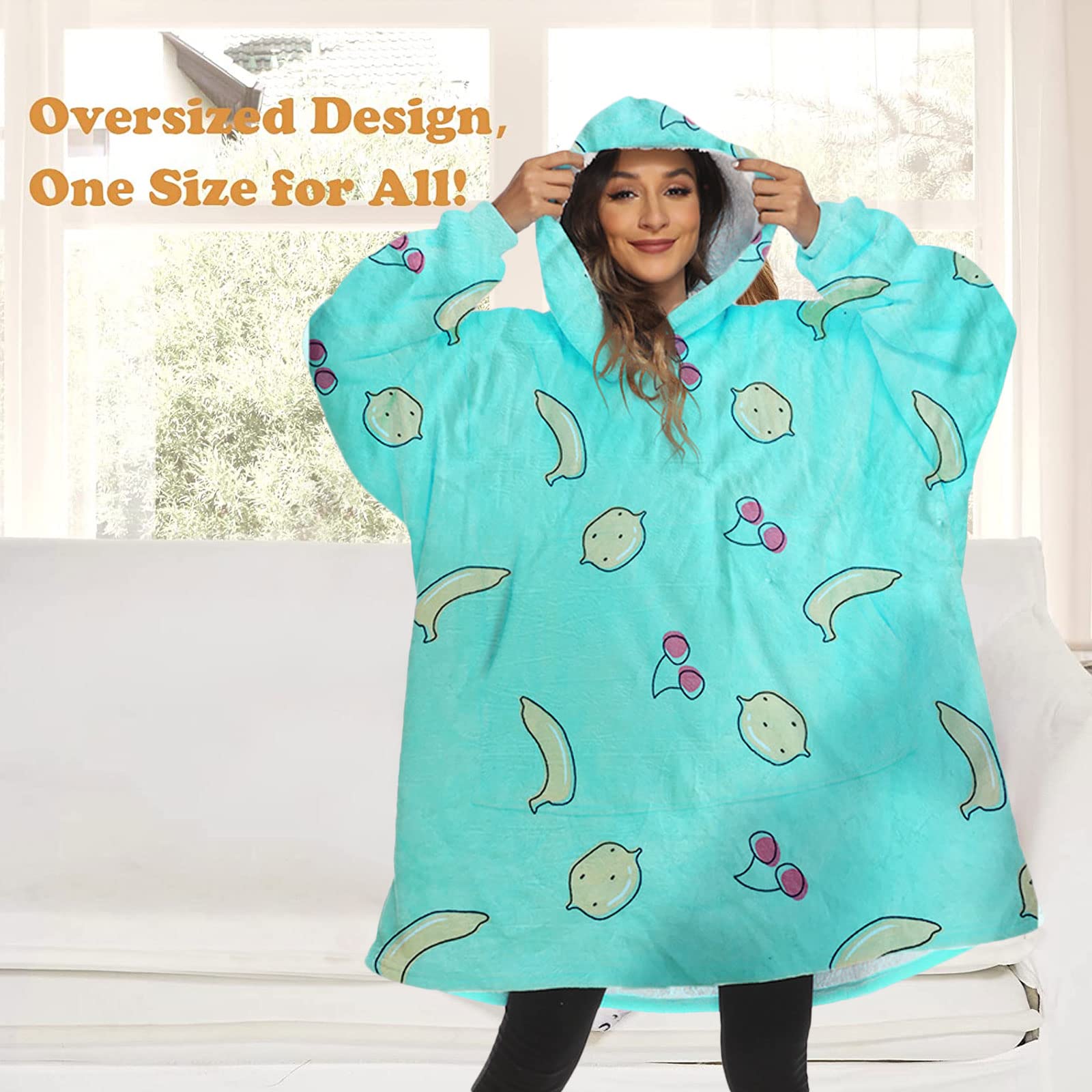 OAMENXI Felpa oversize con cappuccio coperta indossabile per donne e uomini Sherpa FLeece Giant Pullover con cappuccio con tasca, Alligatorpera, Etichettalia unica