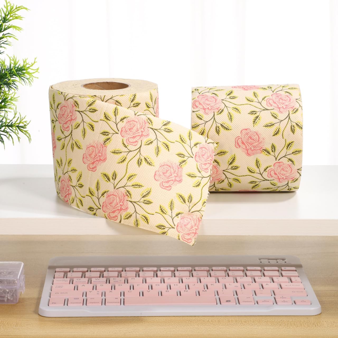 Ipetboom 2 Rolls Floral Toilet Paper - Rose Flower Print Toilet Tissues Decorative Bathroom Tissue Hand Towel Napkins for Wedding Birthday Christmas Tea Party Favors Dinner Bridal Shower Baby Shower