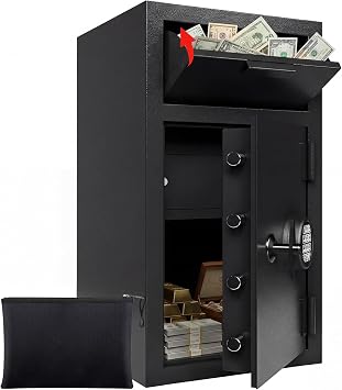 Xyvaly 6.0 CUB Cash Safe With Drop Slot Drop Safe for Business with Built-in Lockbox Money Depository Safes Box Anti-Fishing for Home Office Hotel Cafe Restaurant Gas Station Jewelry Documents