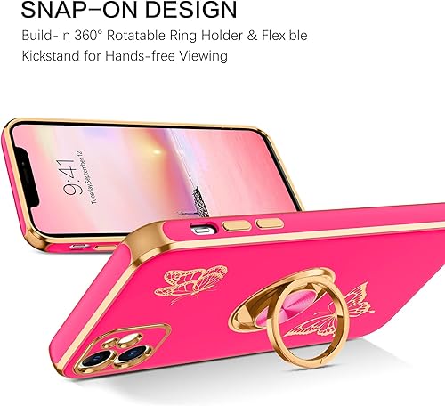 Miniatura 4 de BENTOBEN Funda para iPhone 11, funda para iPhone 11, ajuste delgado, diseño de mariposa dorada, soporte de anillo con soporte de anillo de soporte,