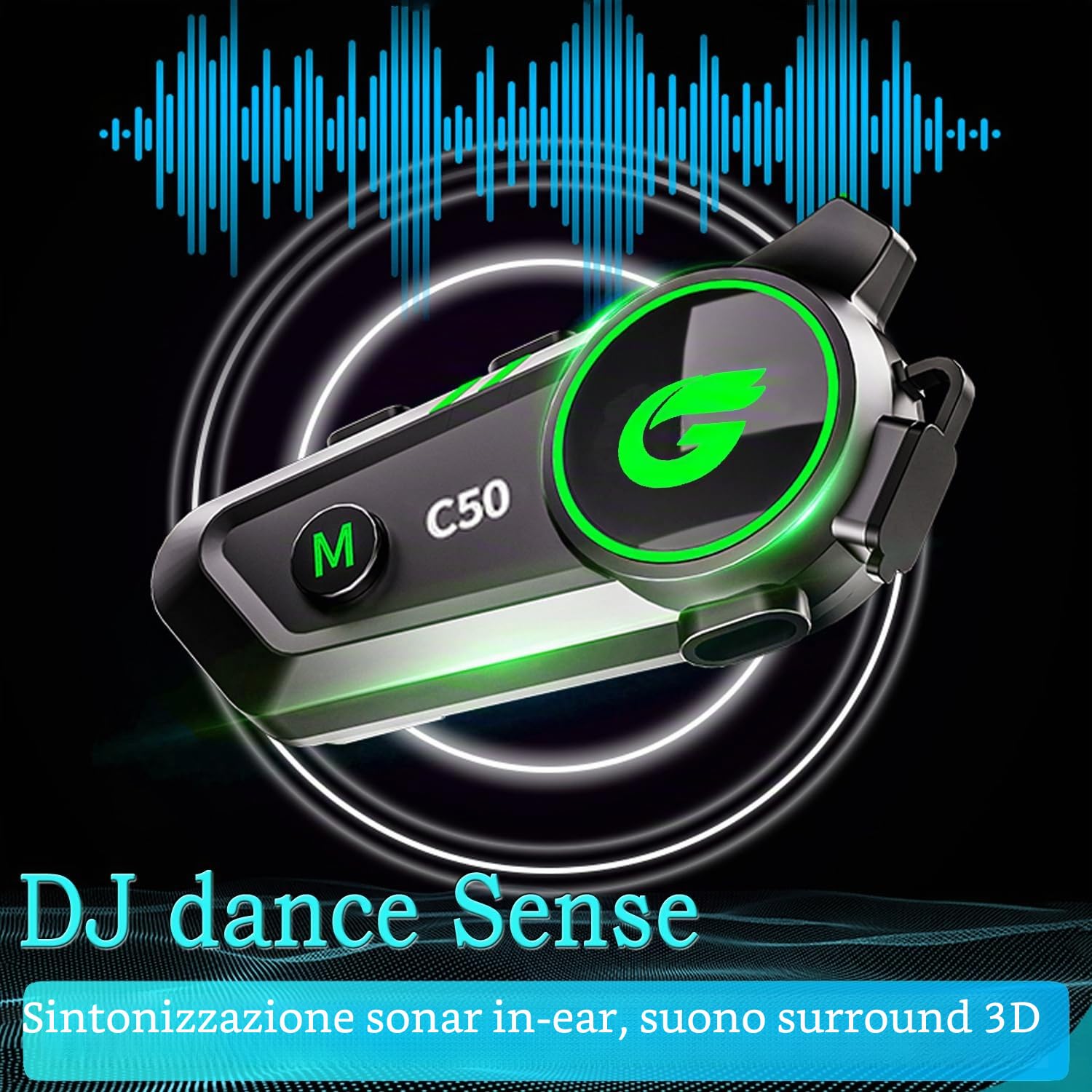 C50 Interfono Moto, Interfono Moto Bluetooth con Riconnessione Automatica, Casco Moto Auricolare con Risposta Automatica/Controllo Vocale/Impermeabile IP67(1Pack)