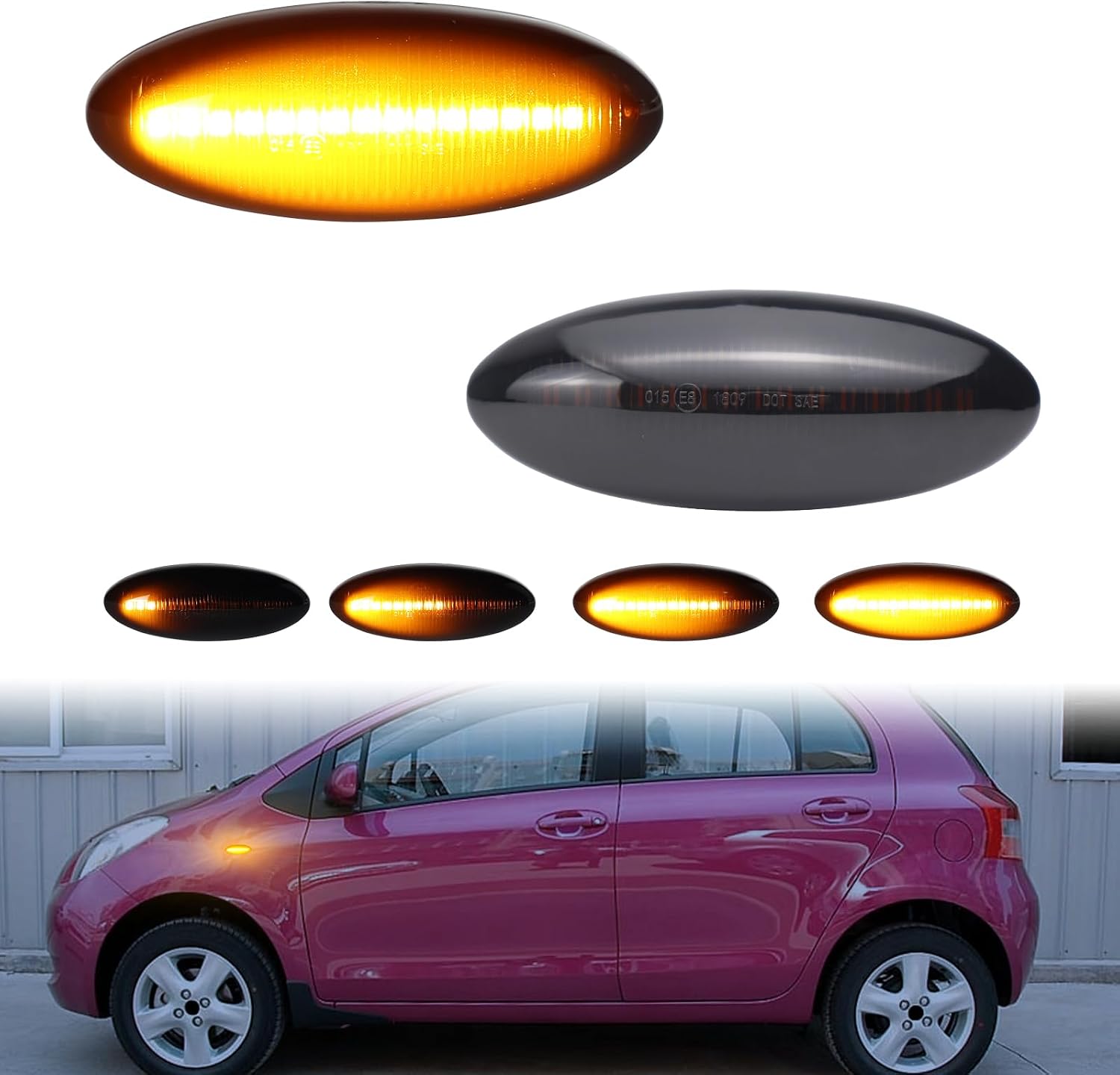 Sequential LED Side Marker Lights for Toyota Yaris 2006-2011, Toyota RAV4 2006-2009, Toyota Auris Corolla 2007-2010 Front Fender Bumper Amber Dynamic Turn Signal Indicator Lamp Smoked Lens 2Pcs