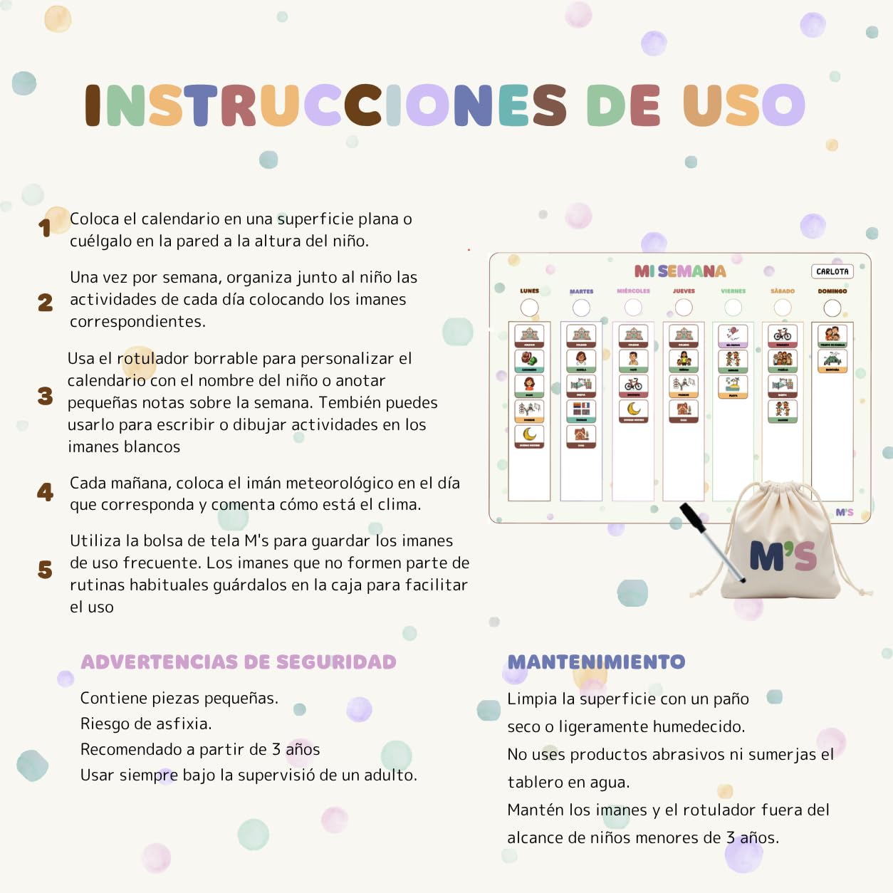 Horario imantado niños semanal en Español – Planificador Montessori magnético con actividades y clima – calendario semanal para niños -Agenda pizarra con imanes con pictogramas