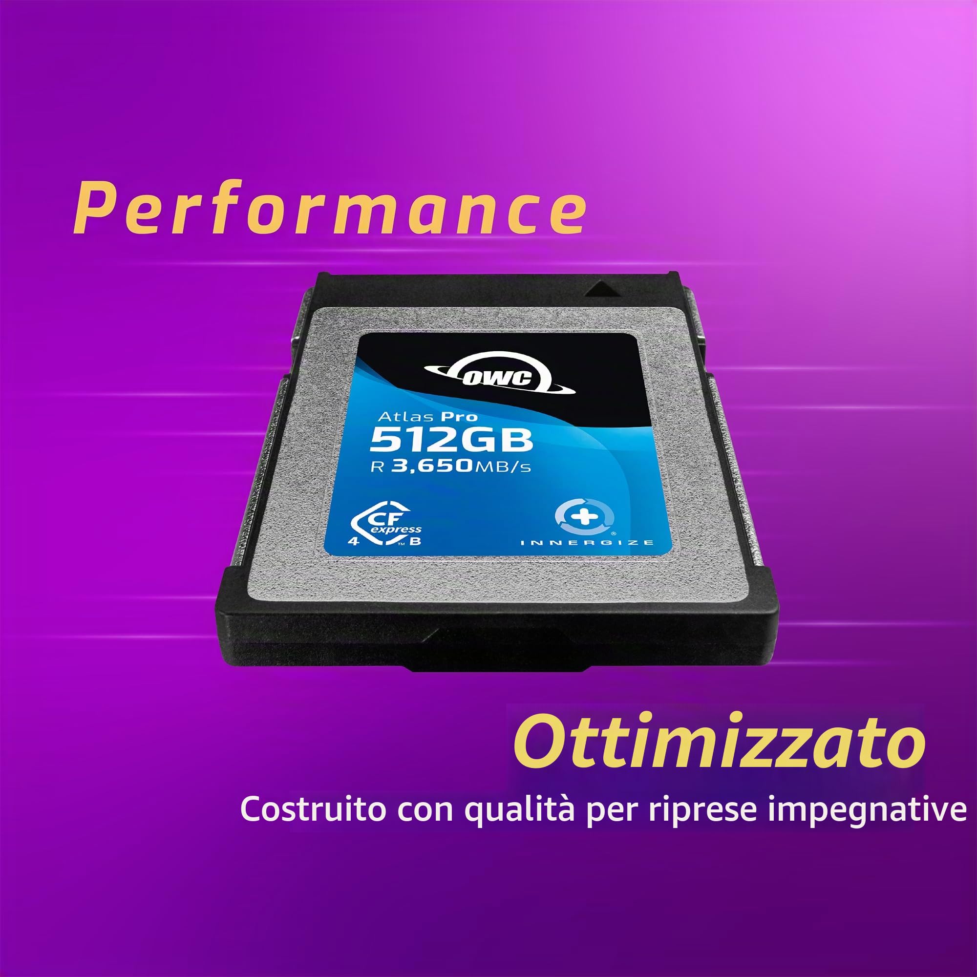 OWC Atlas Pro - Scheda di memoria CFexpress 4.0 ad alte prestazioni da 512 GB, di grado professionale, fino a 3000 MB/s in scrittura, lettura 3650 MB/s, cattura video fino a 6K ad alta velocità di