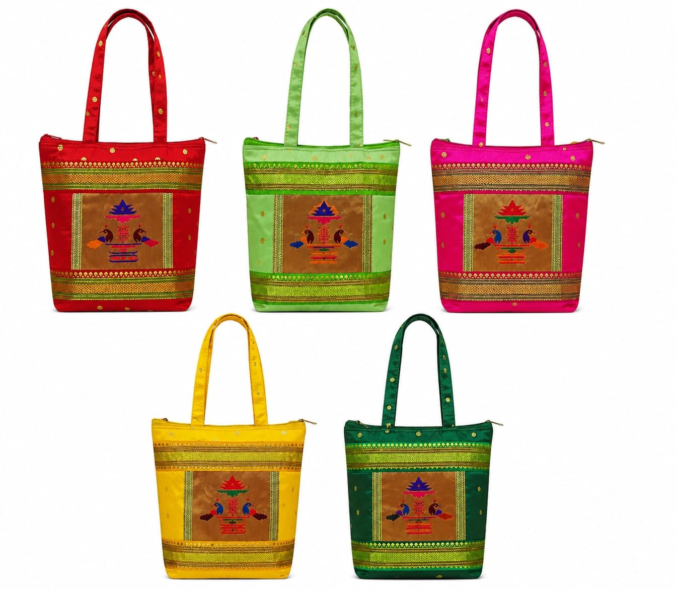 REAK Enterprises Paithani Handbags for Girls & Women are stylish and attractive handbags featuring a beautiful Paithani-inspired peacock design (Multicolour, Pack of 1)-image-33
