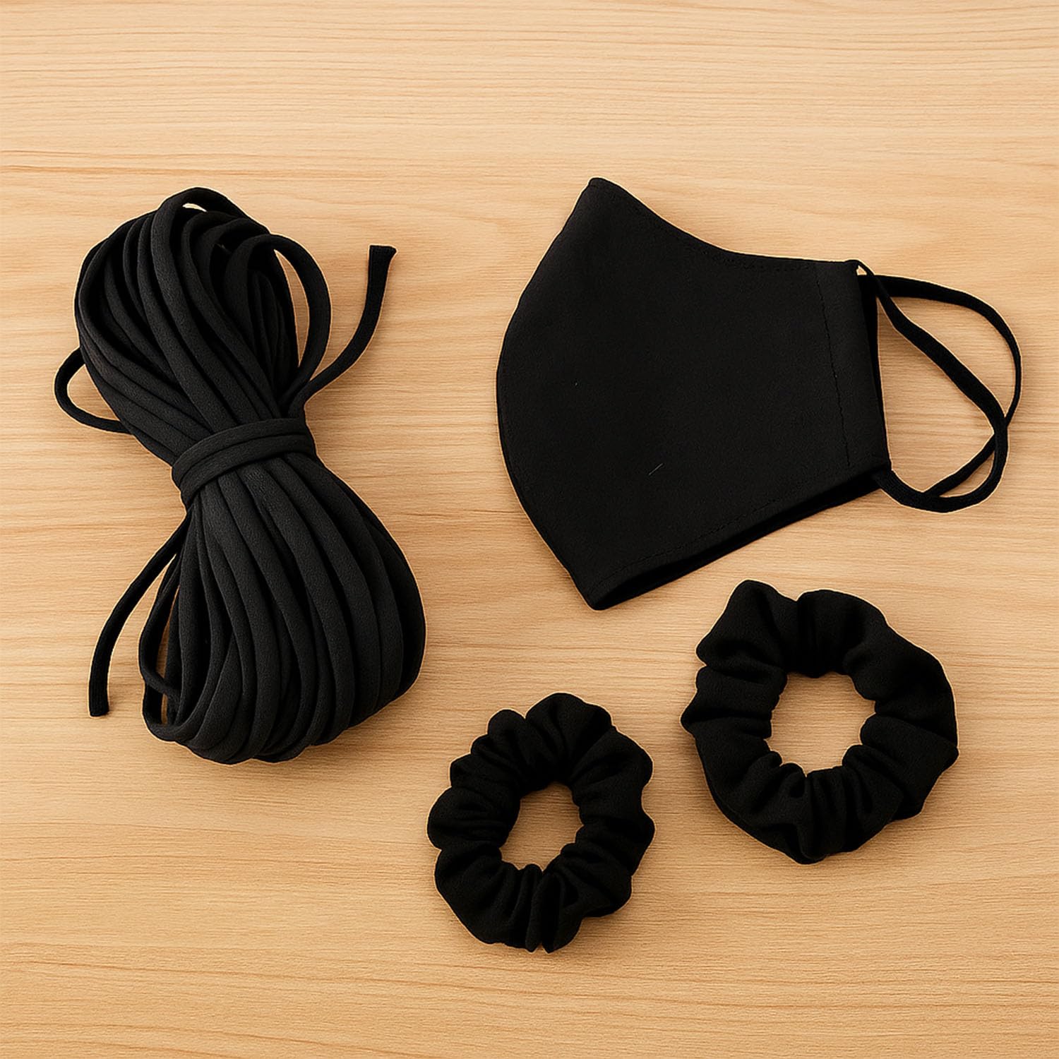 Aakriti Elastic Cord for Scrunchies and Mask Making – Soft Stretchy Pipe Elastic for DIY Crafts, Sewing, and Tailoring (Black, 25 Meter) 1