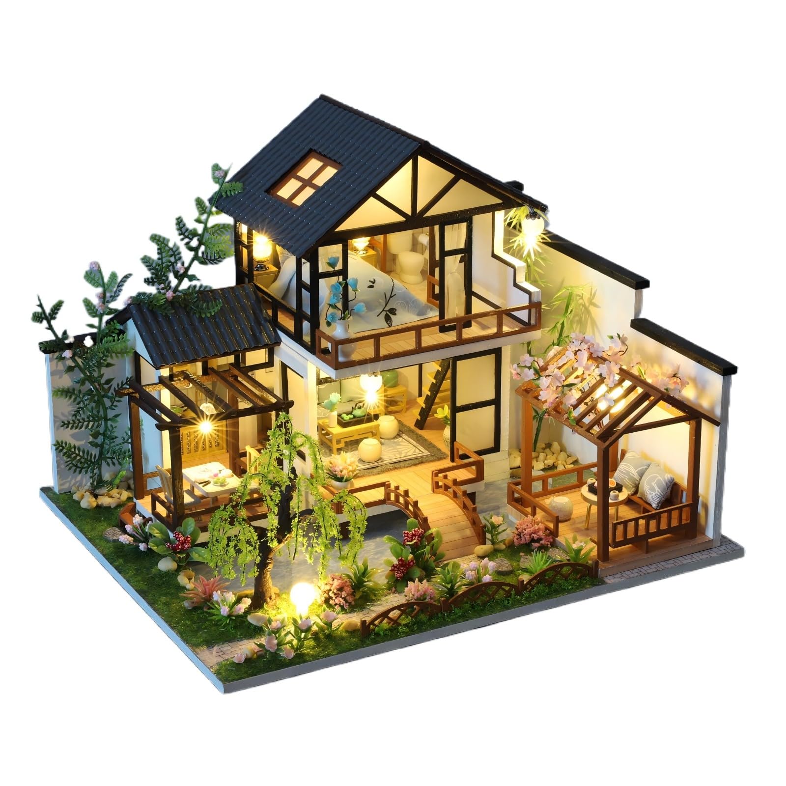 Kit fai da te per casa in miniatura, con LED e movimento musicale, kit fai da te in miniatura per casa delle bambole in legno per adulti e adolescenti, artigianato in legno, bella casa delle bambole,